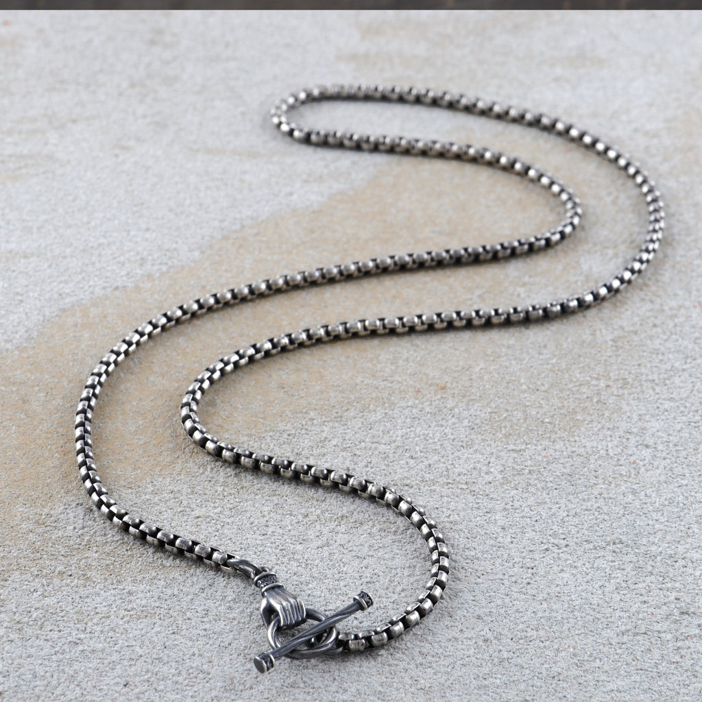 Vintage Silver Hand OT Toggle Box Chain Men Necklace Gift for Him Birthday-3mm-5mm Sizes