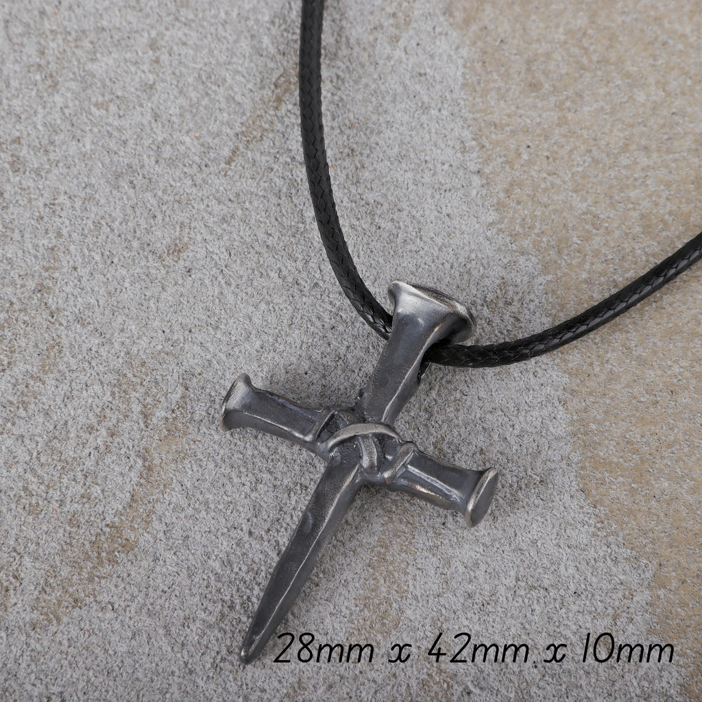 Sacred Grace Crucifixion Nails Cross Necklace, Oxidized 925 Sterling Silver Devotional Faith Pendant