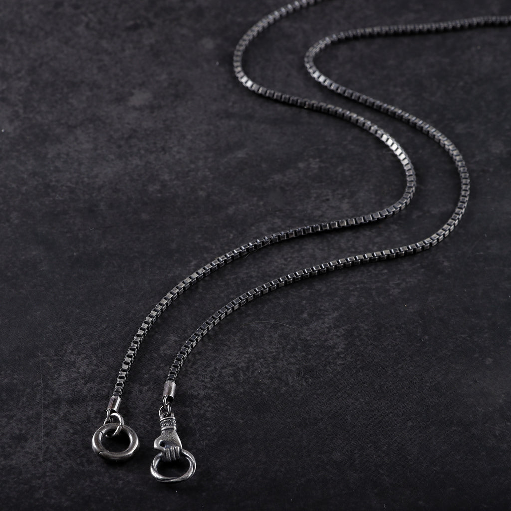 2mm Silver Box Chain with Unique Hand Clasp Necklace