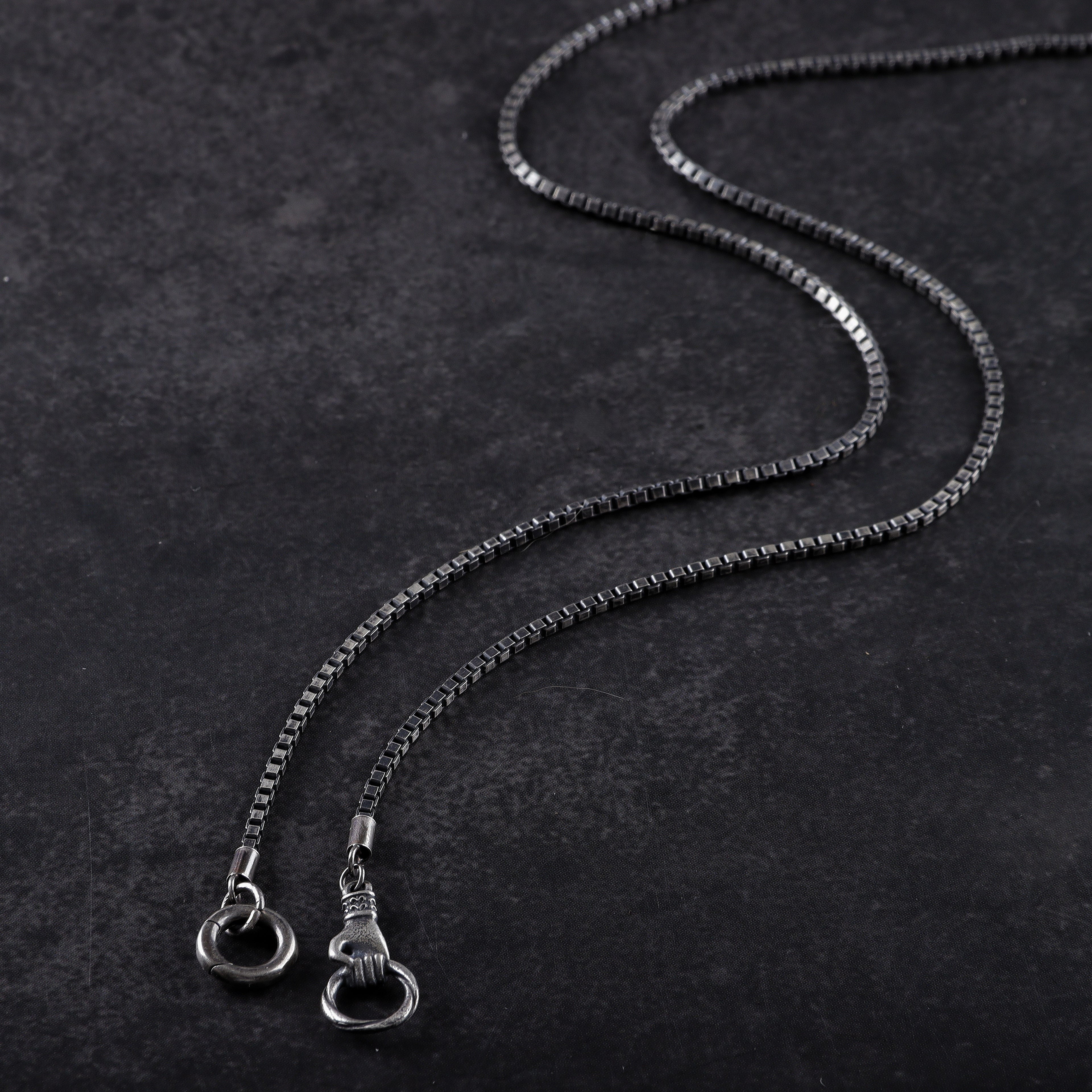 2mm Silver Box Chain with Unique Hand Clasp Necklace