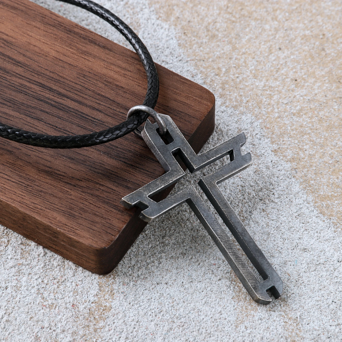 Sacred Path Hollow Cross Pendant, Oxidized 925 Sterling Silver Vintage Faith Amulet Necklace