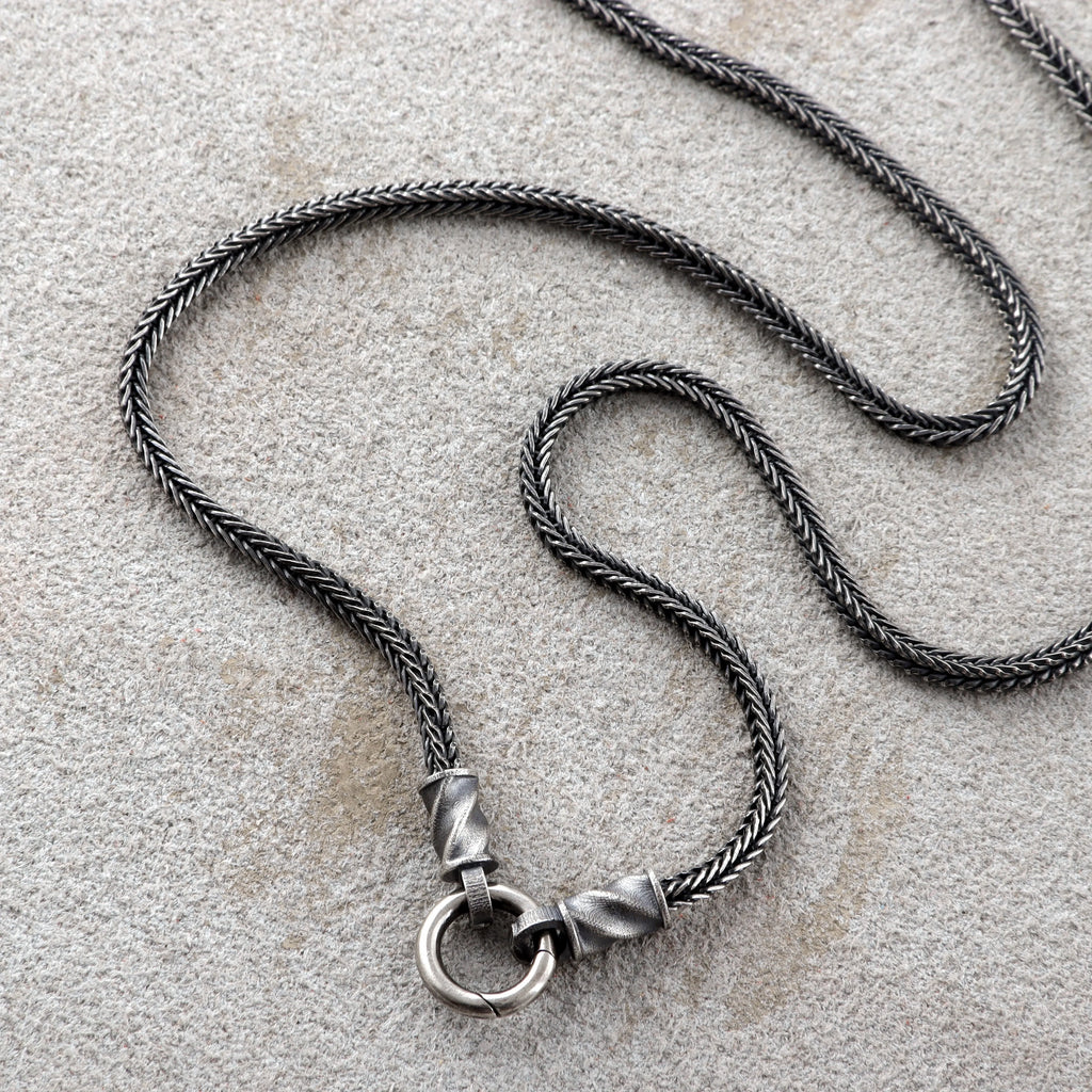 Men's 925 Sterling Silver Foxtail Chain Necklace with Mobius Clasp