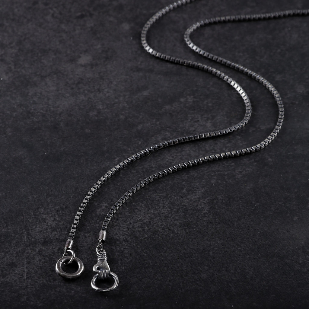 2mm 925 Sterling Silver Box Chain with Unique Hand Clasp Necklace