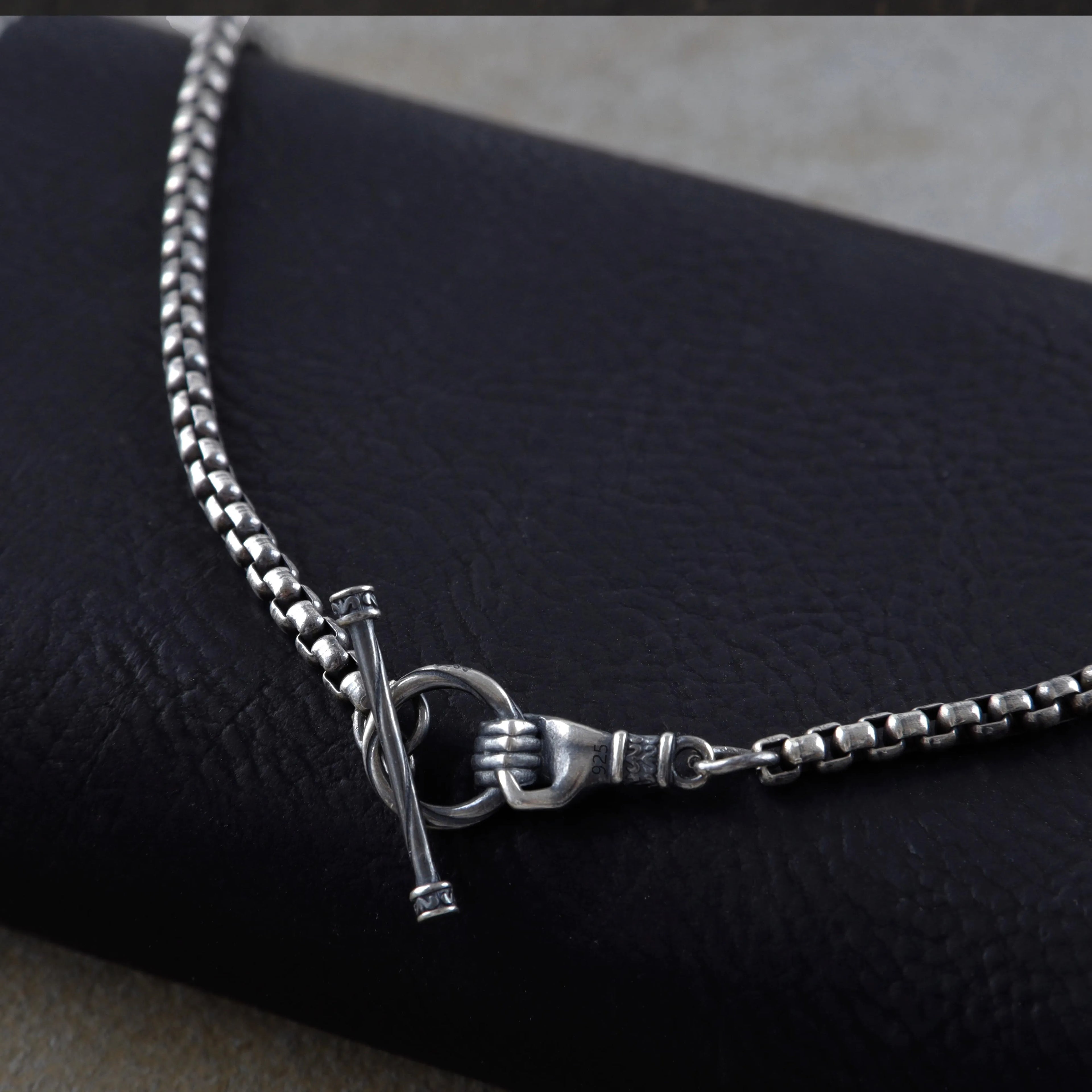 Vintage 925 Sterling Silver Hand OT Toggle Box Chain Men Necklace Gift for Him Birthday-3mm-5mm Sizes