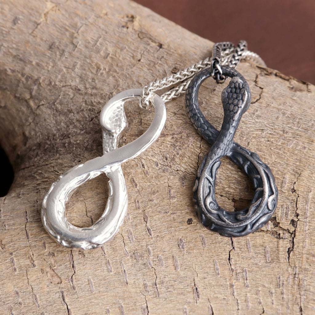 925 Sterling Silver Infinity Serpent Pendant Embodying Eternal Power