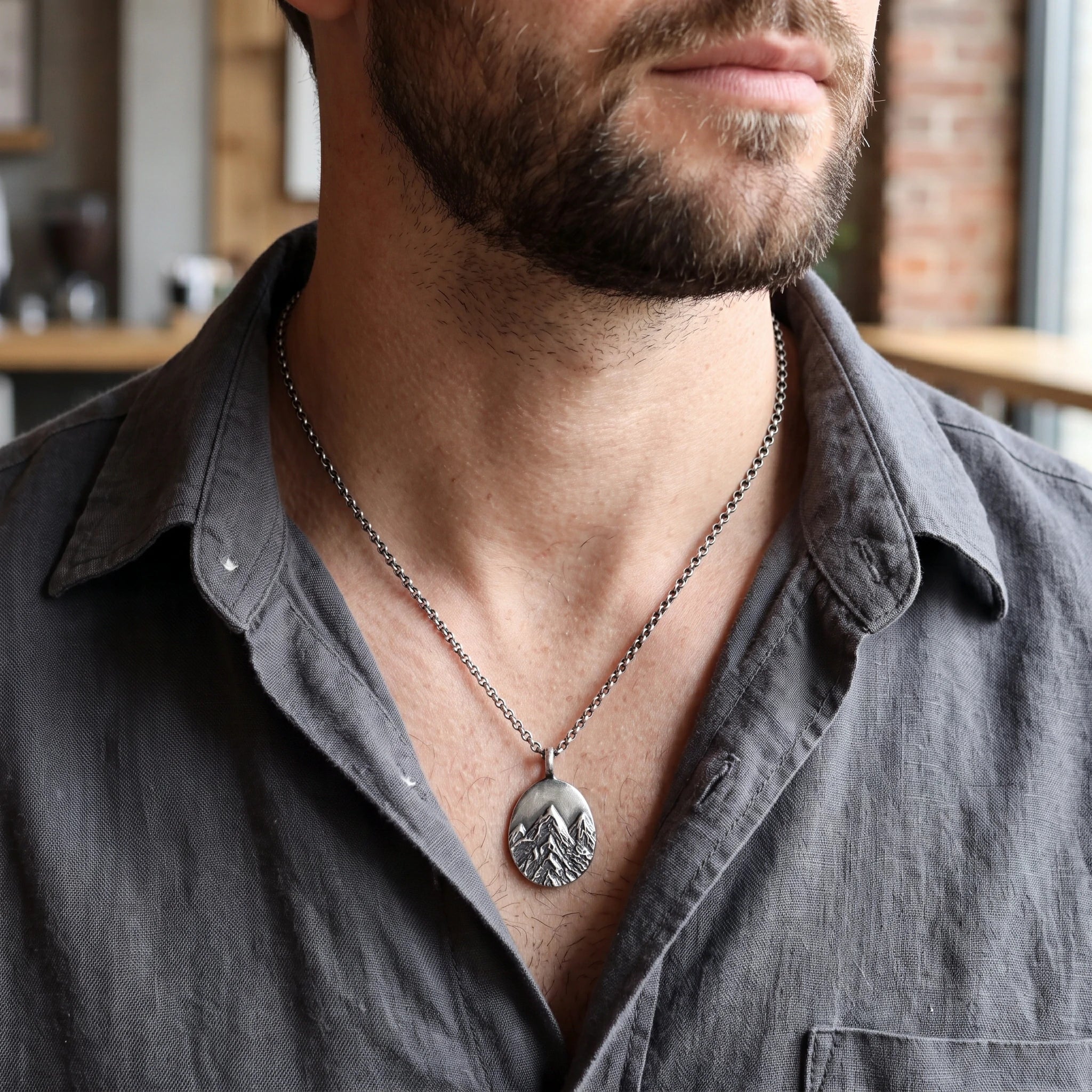 925 Sterling Silver Mountain Custom Engravable Pendant Durable Necklace