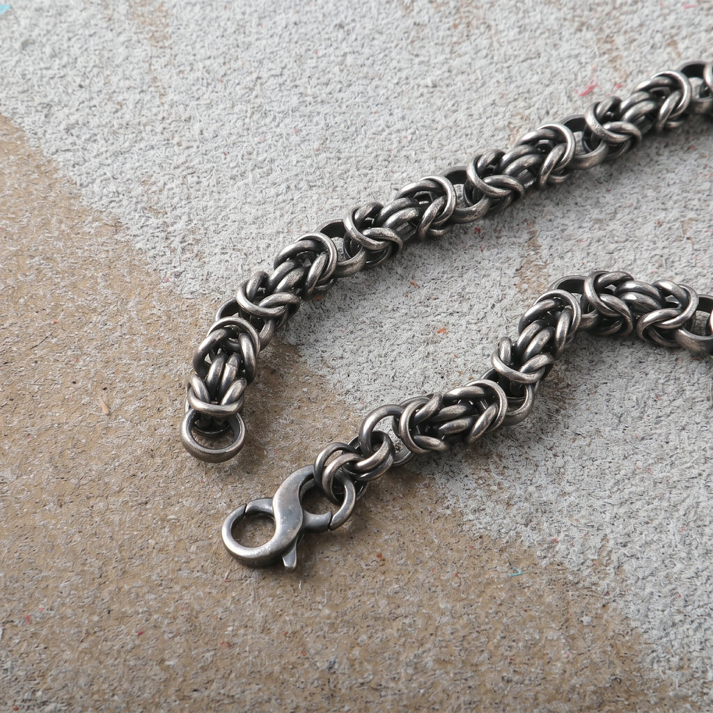Medieval Armor Byzantine Chain Bracelet, Solid 925 Sterling Silver Handwoven Link Cuff with S-Clasp