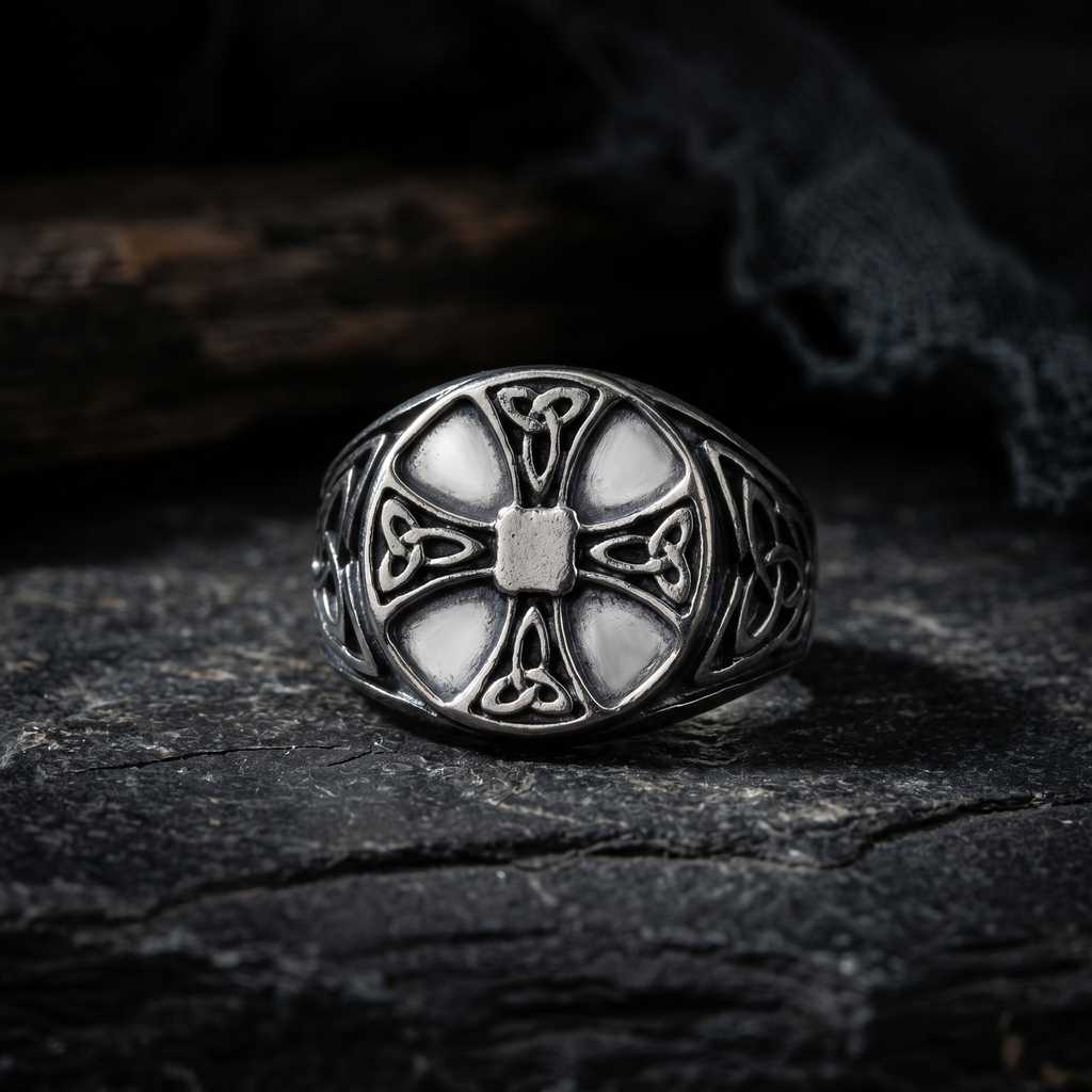 Custom Personalized Celtic Cross Triquetra Signet Ring, Sterling Silver Faith Ring  Irish Heritage Spiritual Gift
