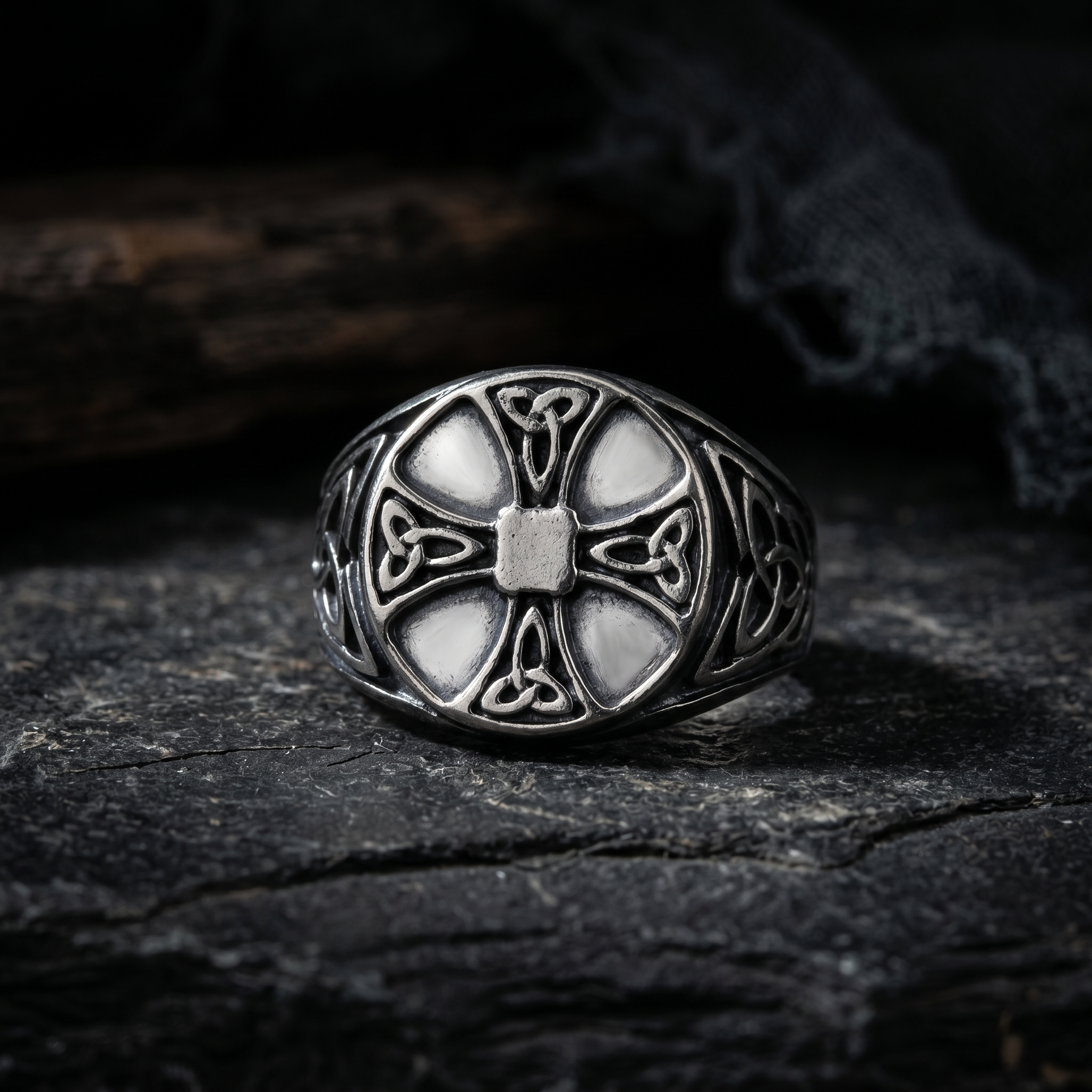 Custom Personalized Celtic Cross Triquetra Signet Ring, Sterling Silver Faith Ring  Irish Heritage Spiritual Gift