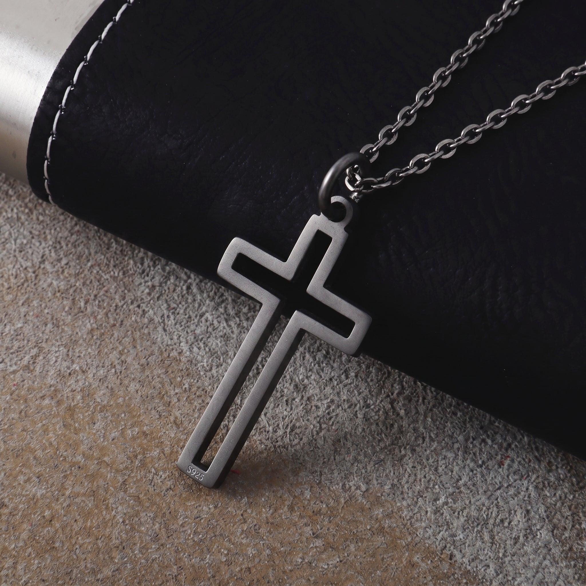 Cutout Cross Pendant Necklace, 925 Sterling Silver Religious Faith Jewelry