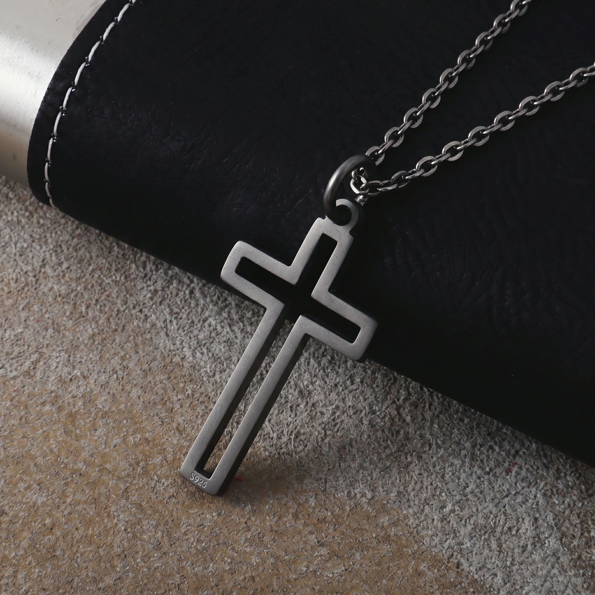 Cutout Cross Pendant Necklace, 925 Sterling Silver Religious Faith Jewelry