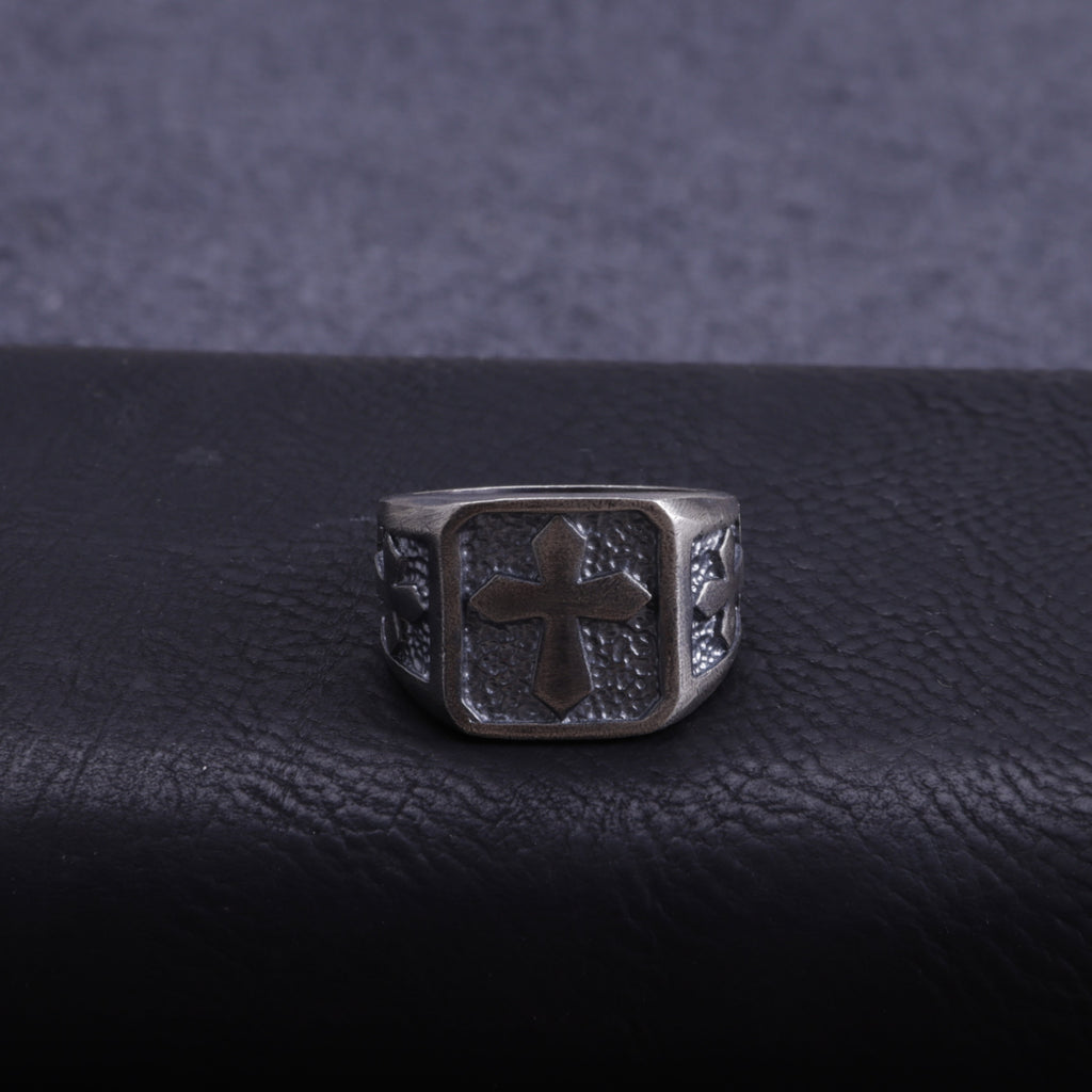 Personalized Men's Cross Signet Ring - Vintage Gift for Him