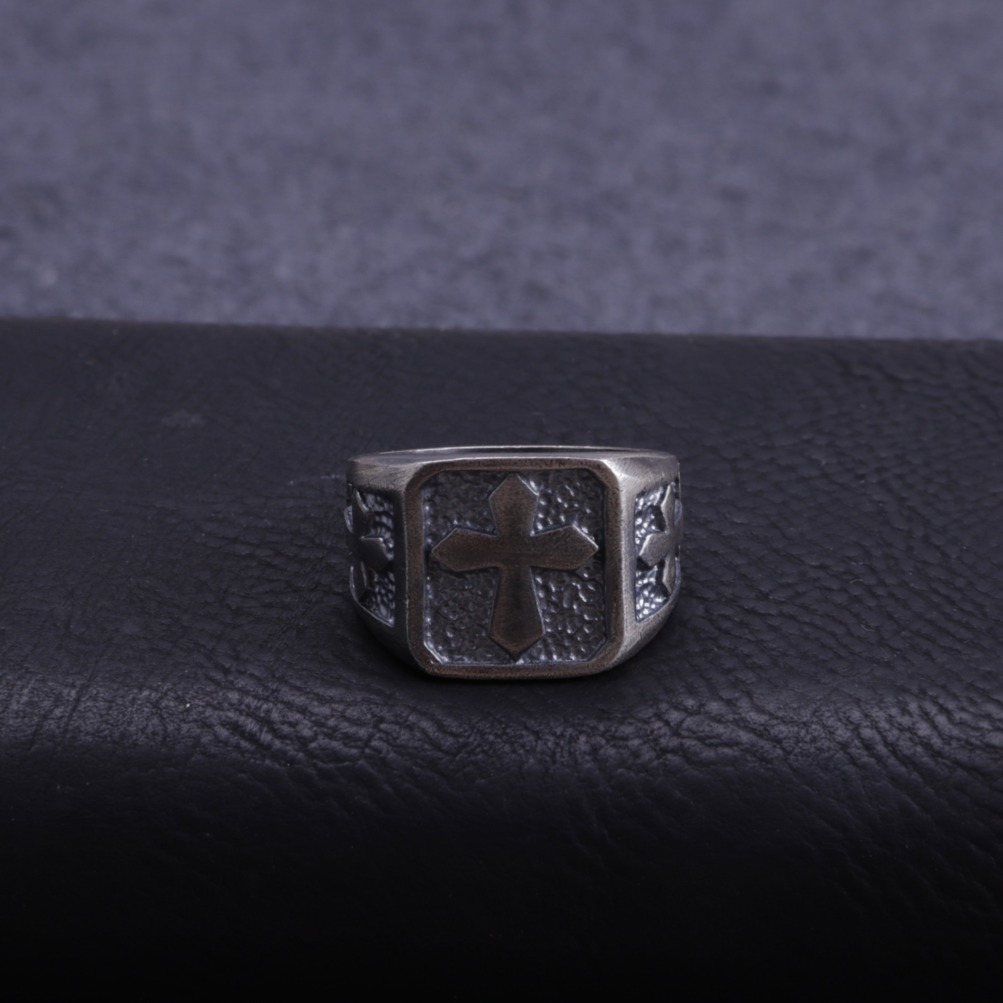 Personalized Men's Cross Signet Ring - Vintage Gift for Him