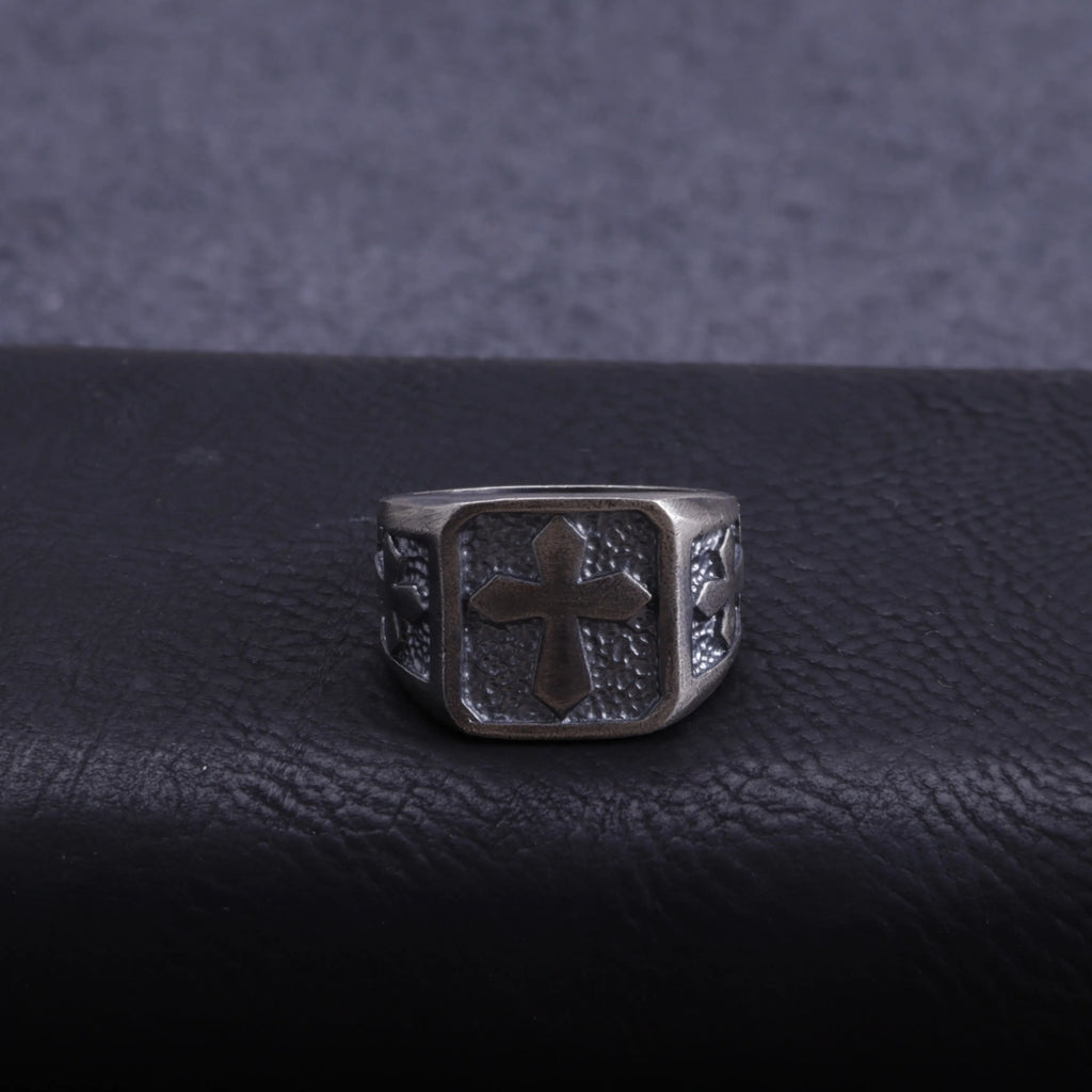 Personalized Men's Cross Signet Ring - Vintage Gift for Him-925 Sterling Silver