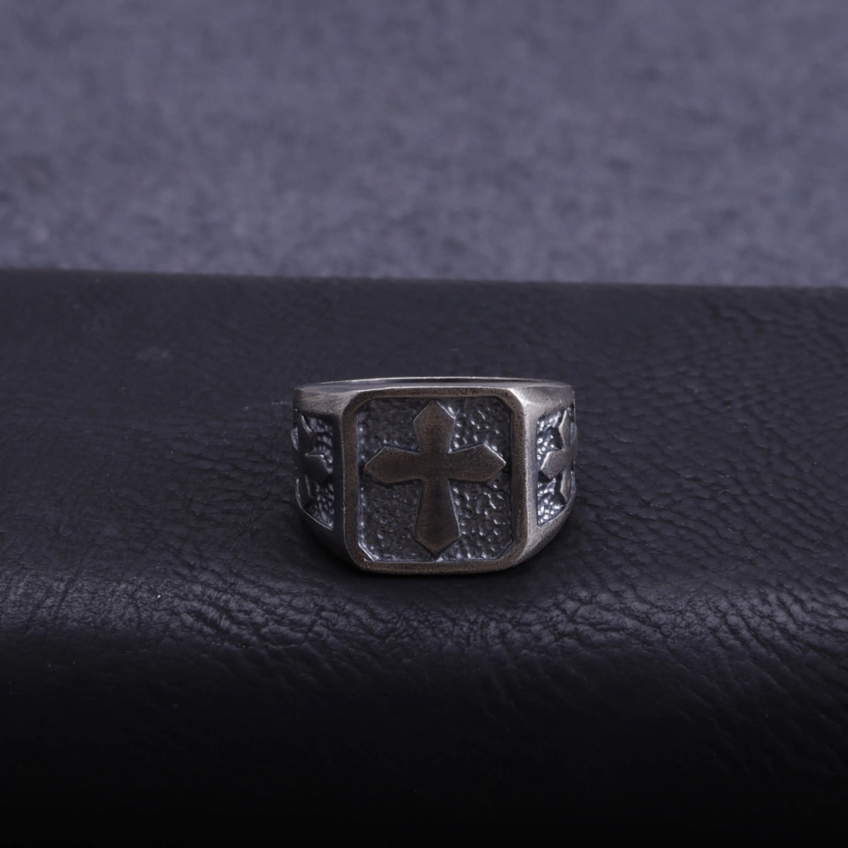 Personalized Men's Cross Signet Ring - Vintage Gift for Him-925 Sterling Silver