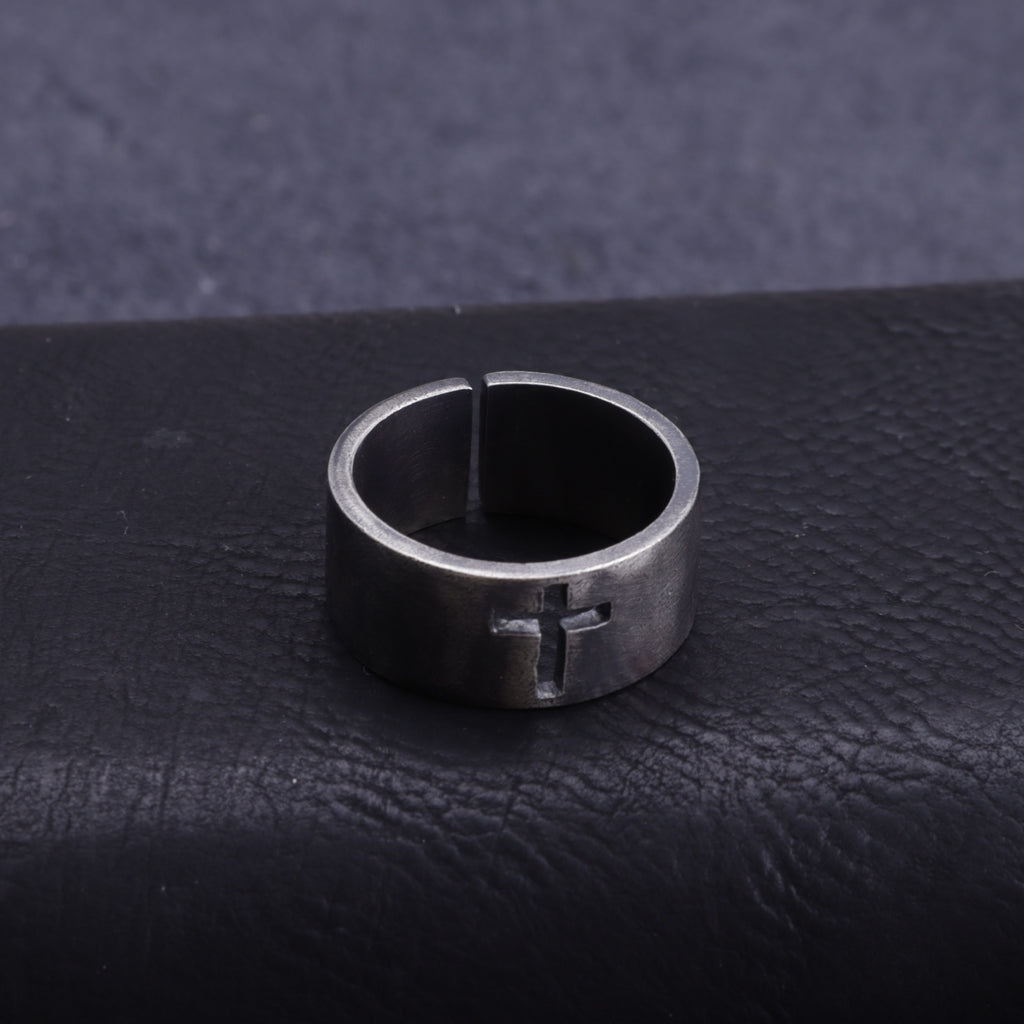 Men‘s 925 Silver Cutout Cross Ring-Personalizable Engraving Band