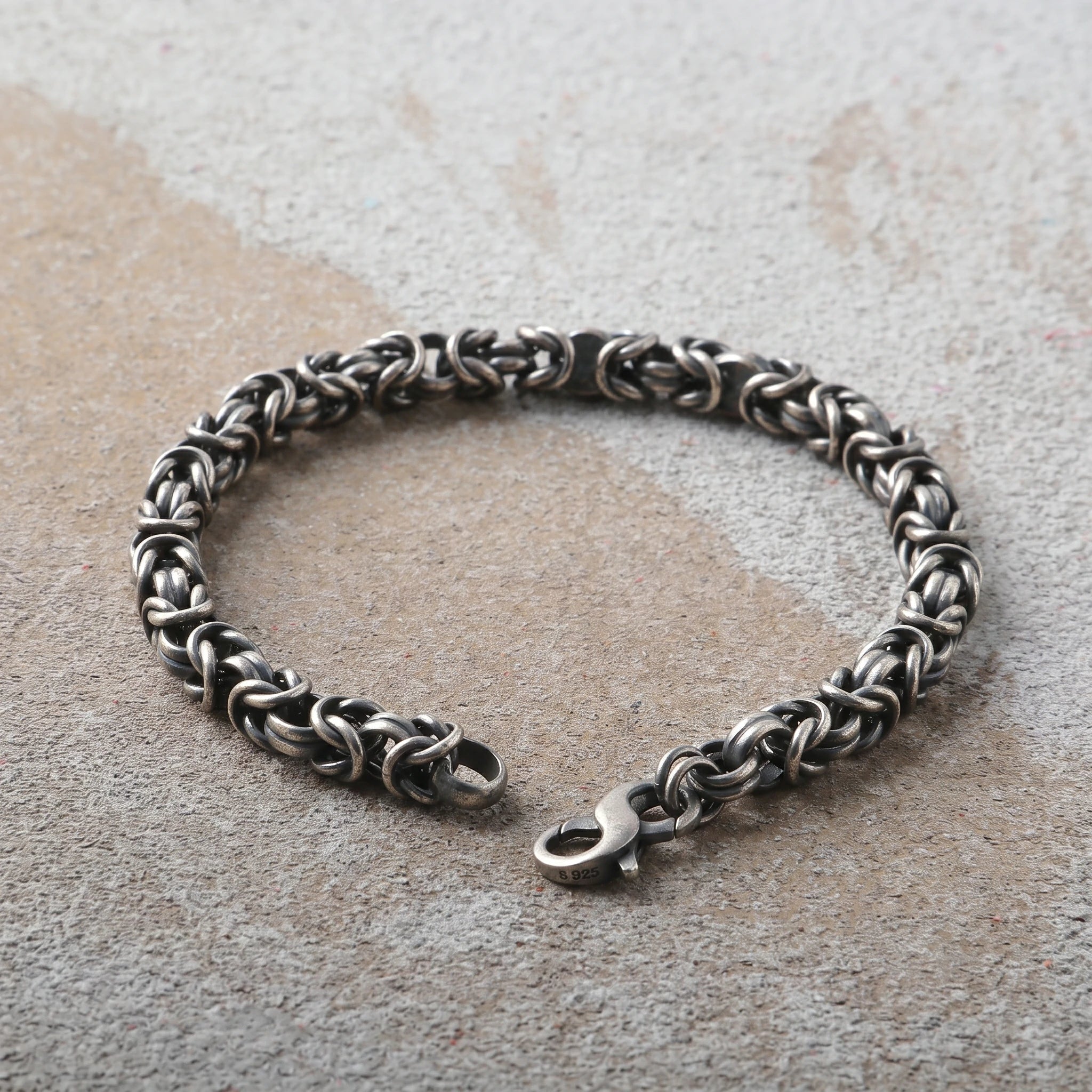Medieval Armor Byzantine Chain Bracelet, Solid 925 Sterling Silver Handwoven Link Cuff with S-Clasp