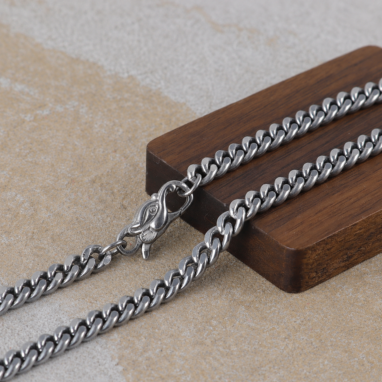 Sterling Silver Cuban Chain, Unique Dragon Head Lobster Clasp, 3mm–8mm Sizes, Birthday Gift for Men