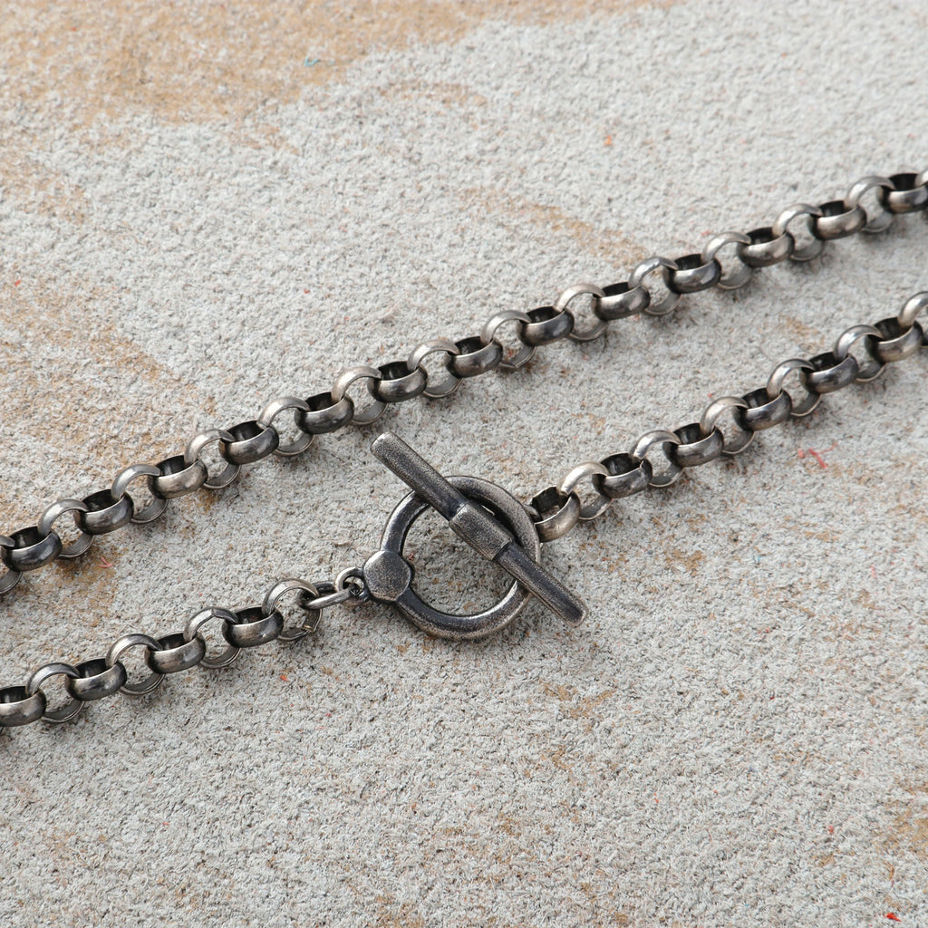 Modern Industrial Rolo Chain Bracelet, Oxidized 925 Sterling Silver Vintage Statement Wristband