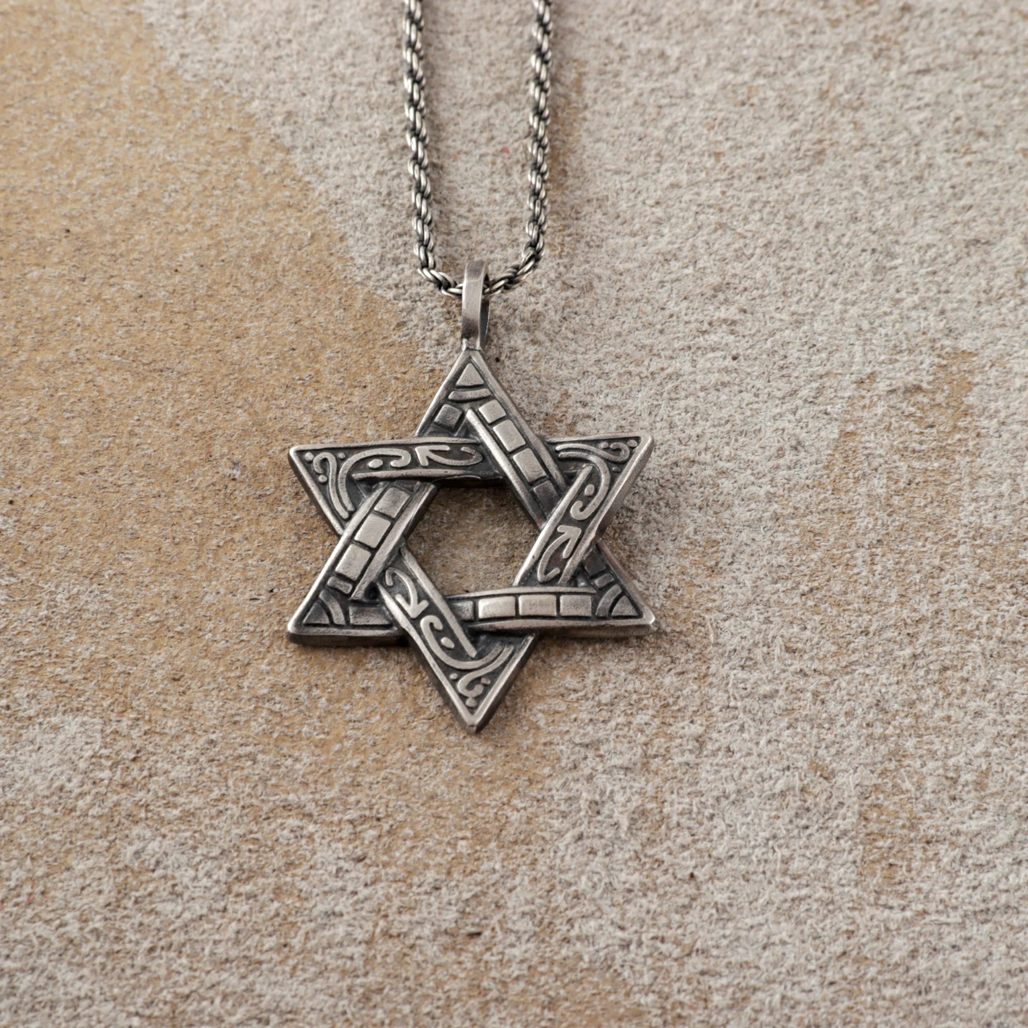925 Sterling Silver Star of David Pendant, Vintage Hexagram Protection Necklace