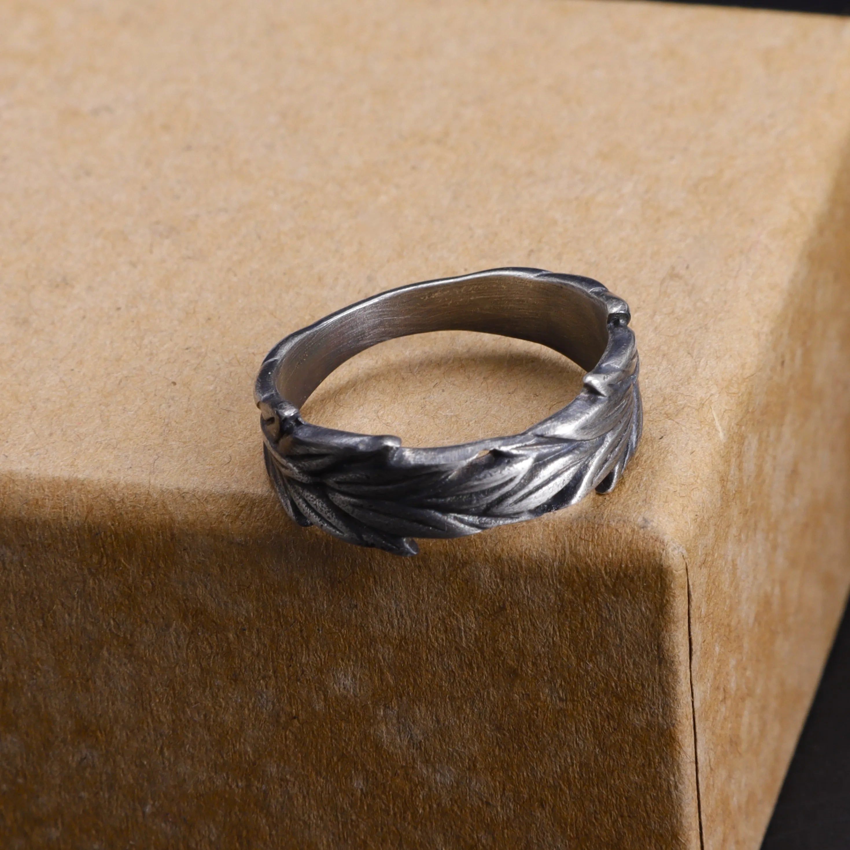 Vintage Oxidized 925 Sterling Silver Olive Leaf Ring-Custom Gift for Him