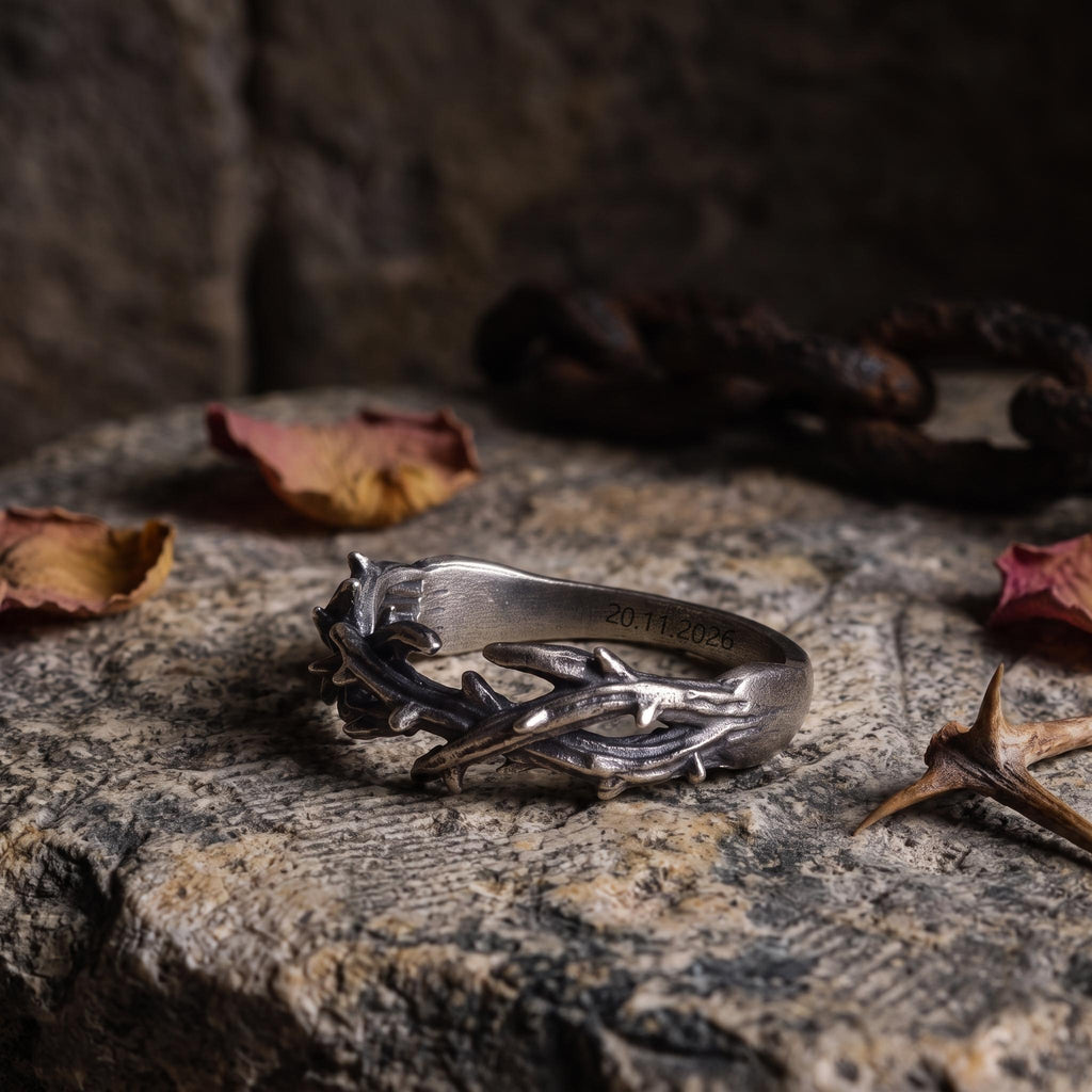 Custom Crown of Thorns Silver Ring - Personalized Men's Gift