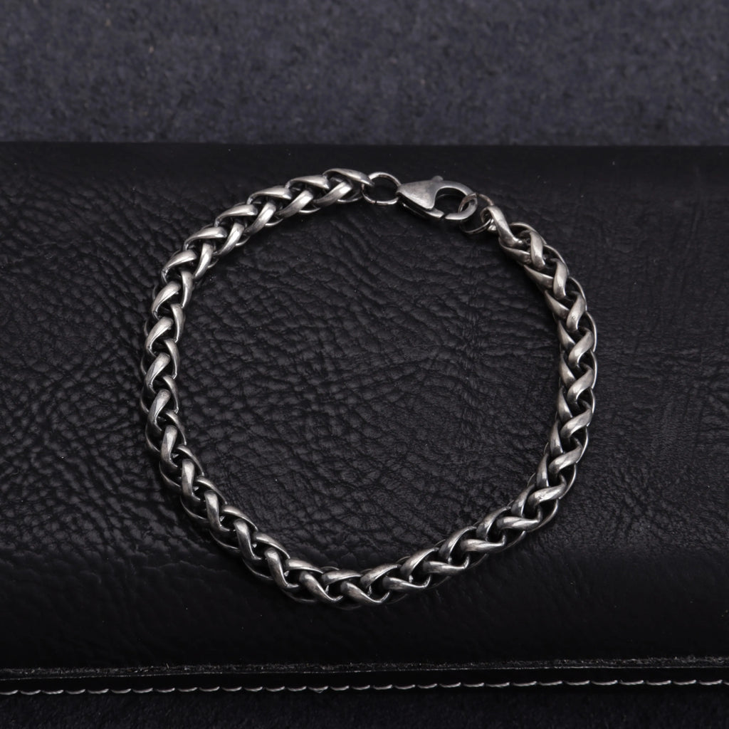 Unisex 925 Sterling Silver Wheat Chain Anklet | Oxidized & Polished