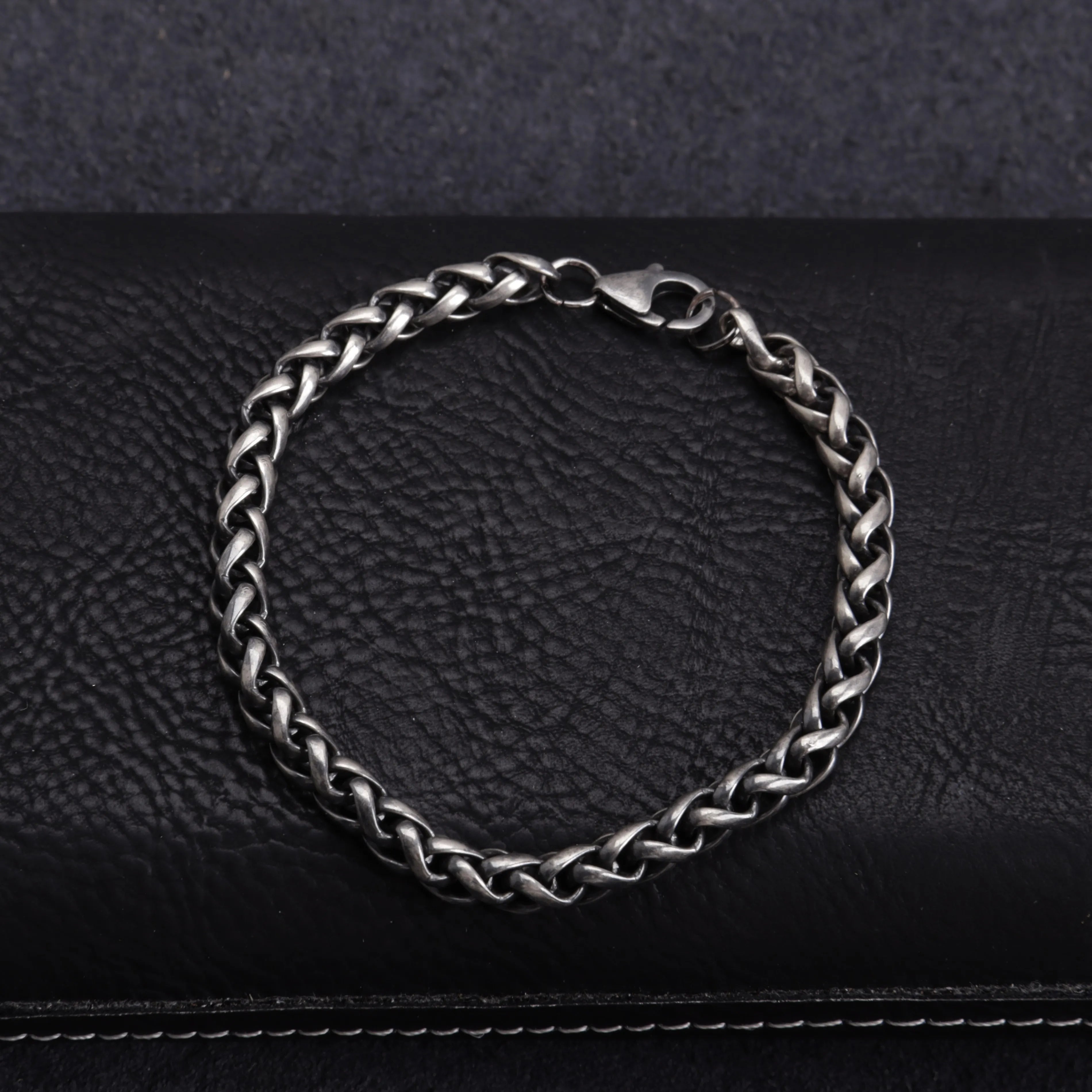 Unisex 925 Sterling Silver Wheat Chain Anklet | Oxidized & Polished