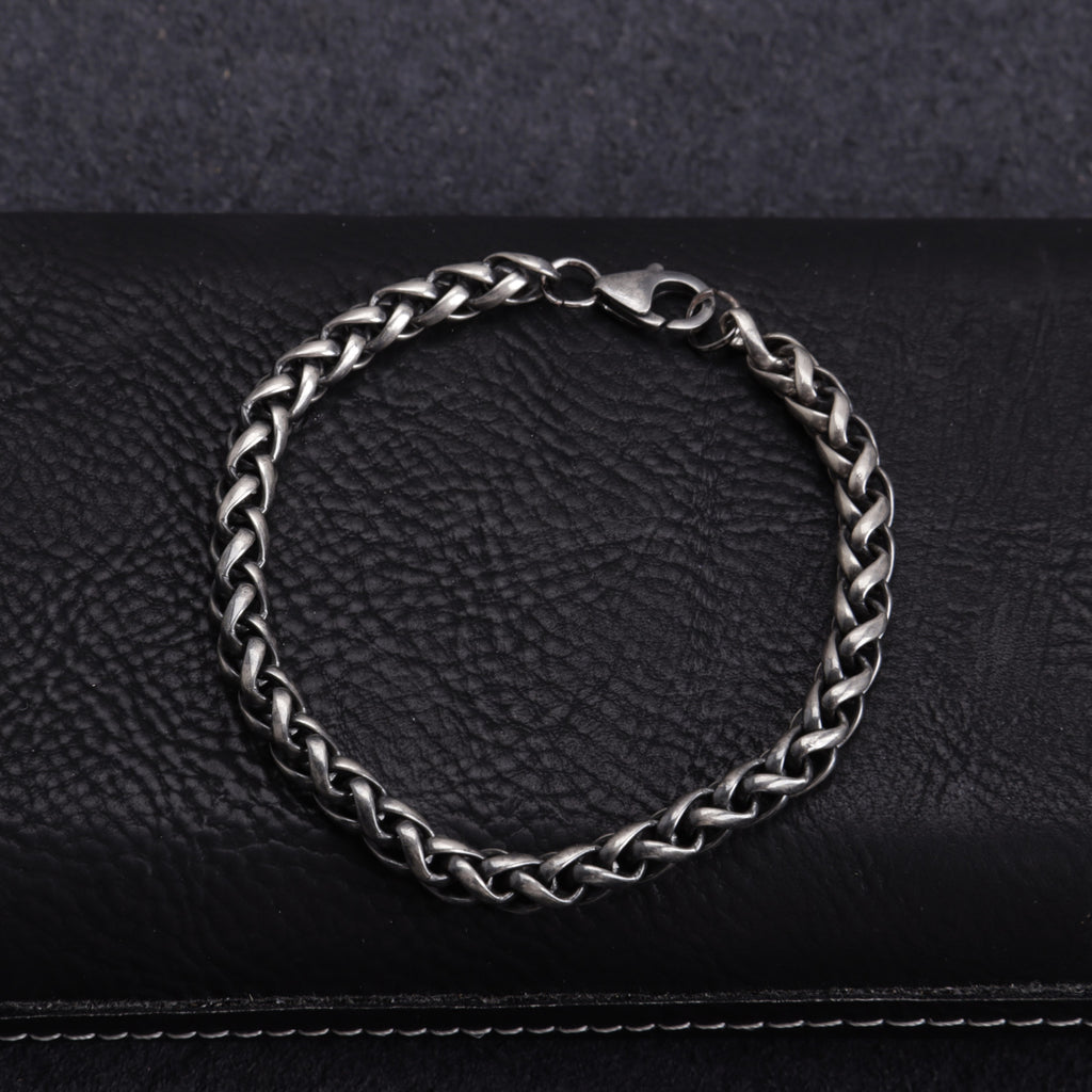 Unisex Sterling Silver Wheat Chain Anklet | Oxidized & Polished