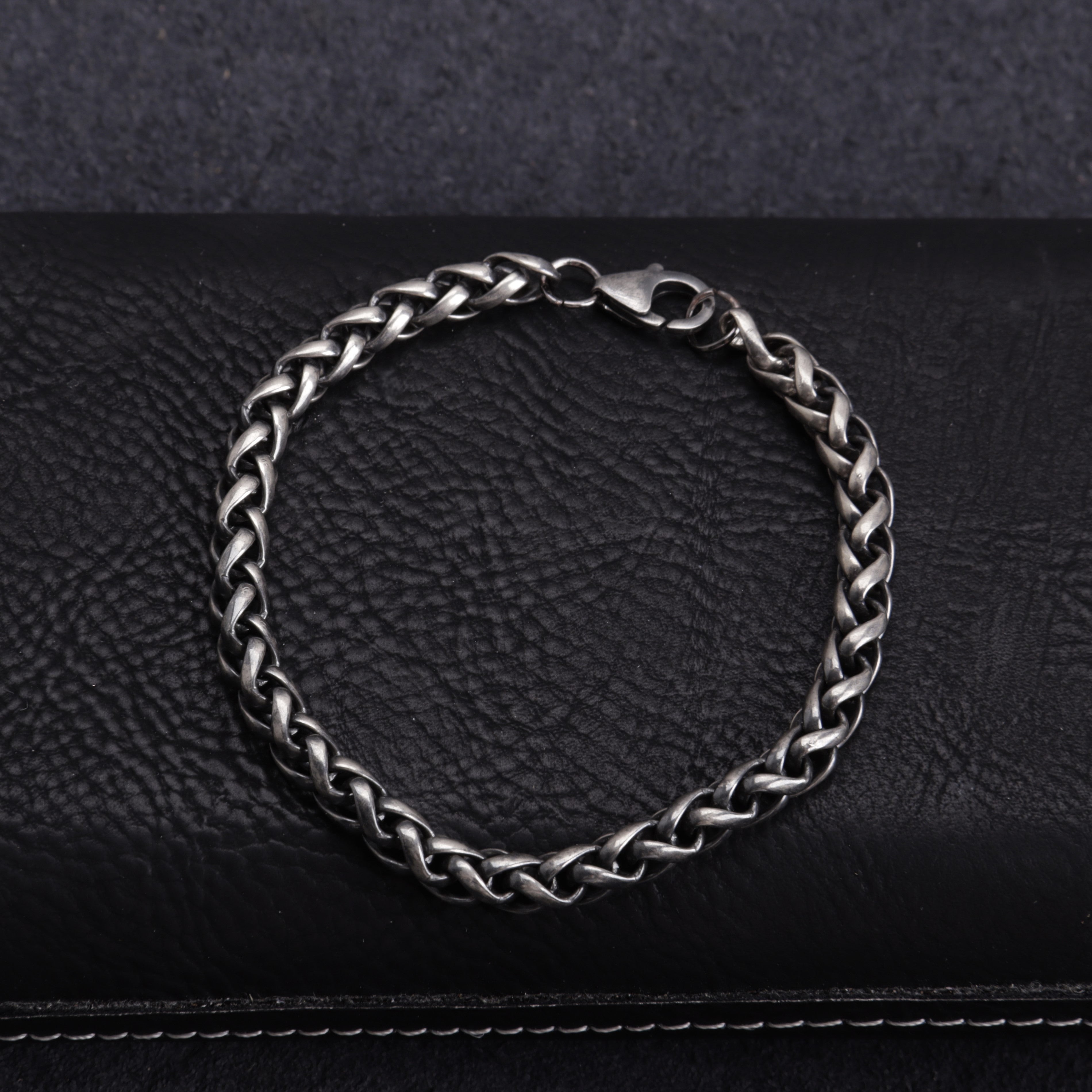 Unisex Sterling Silver Wheat Chain Anklet | Oxidized & Polished