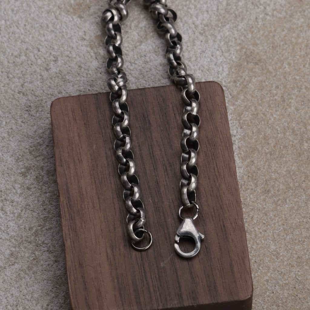 Unisex 925 Silver Rolo Anklet Chain -Oxidized & Polished Necklace