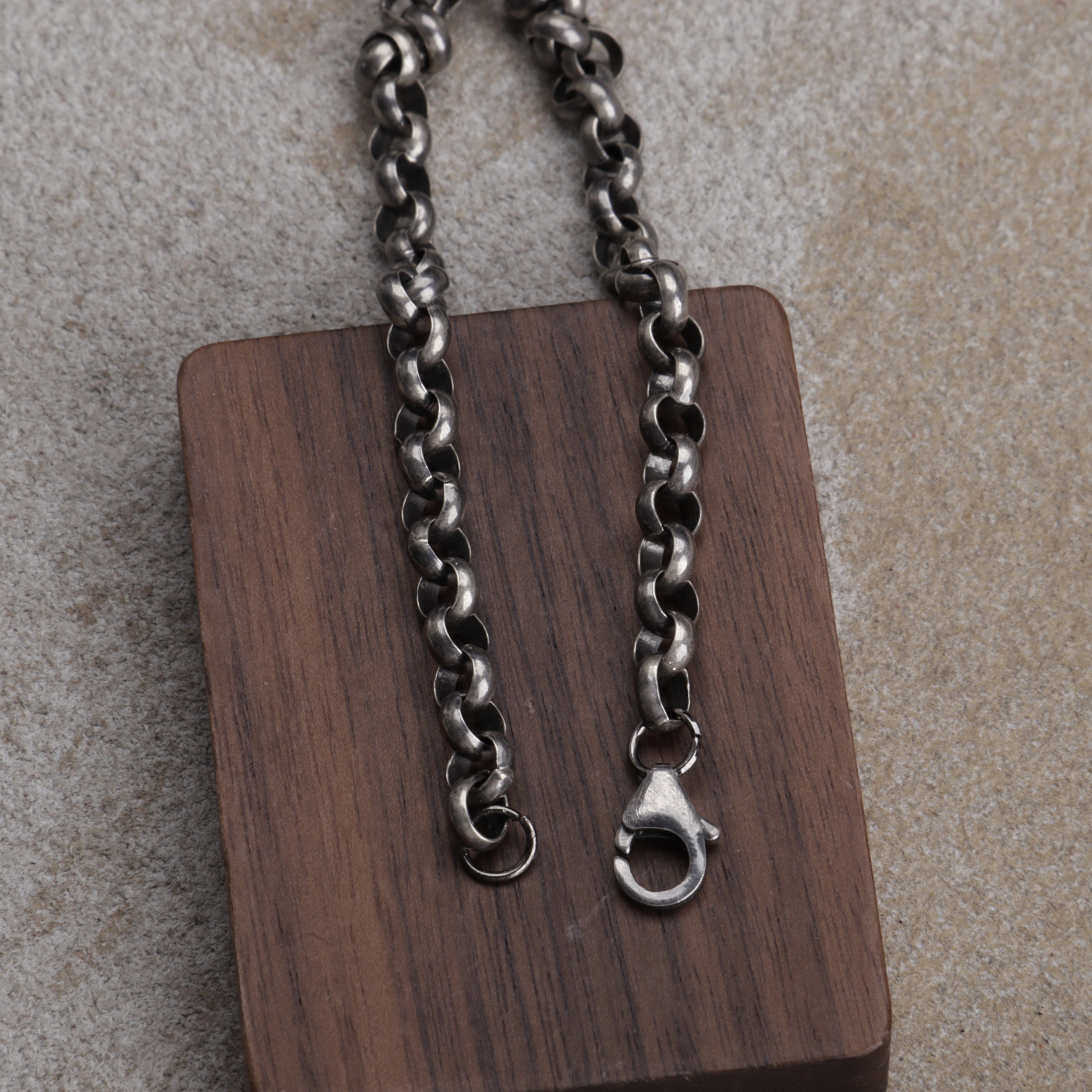 Unisex 925 Silver Rolo Anklet Chain -Oxidized & Polished Necklace