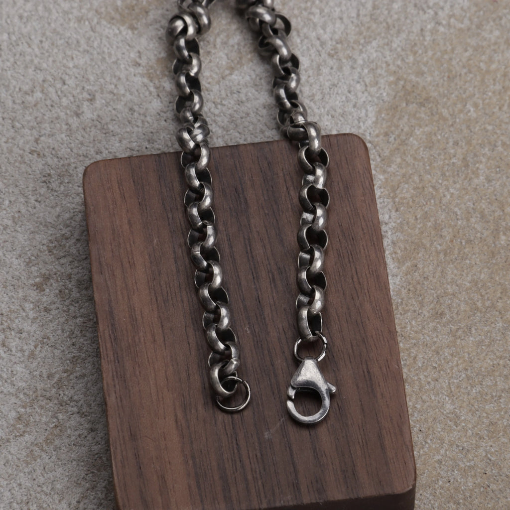 Unisex 925 Silver Rolo Anklet Chain -Oxidized & Polished Necklace