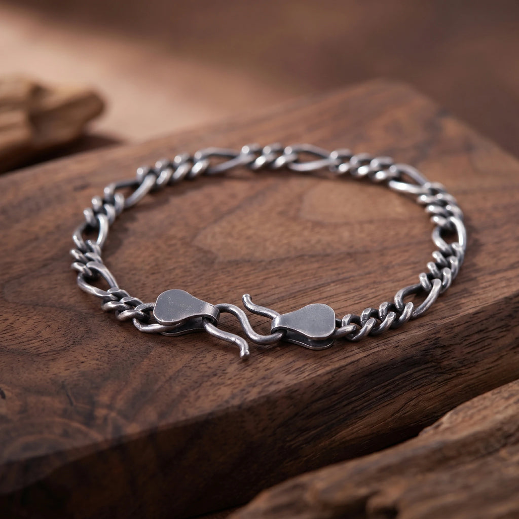 925 Sterling Silver Figaro Chain Bracelet Delivering Effortless Modern Balance