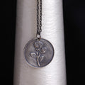 925 Sterling Silver Rose Pendant Necklace, Engravable Personalized Floral Medallion