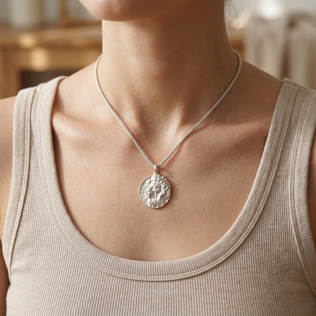 925 Sterling Silver Lion Head Medallion Pendant Embodiment Of Fearless Inner Courage