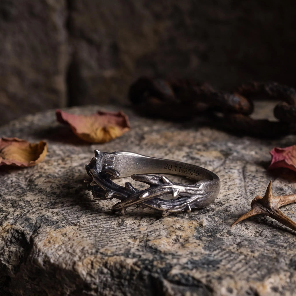 Custom Crown of Thorns 925 Sterling Silver Ring - Personalized Men's Gift