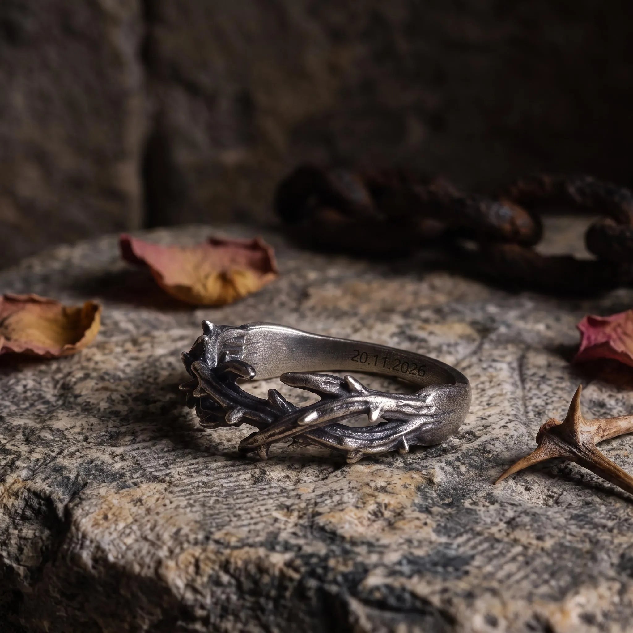 Custom Crown of Thorns 925 Sterling Silver Ring - Personalized Men's Gift