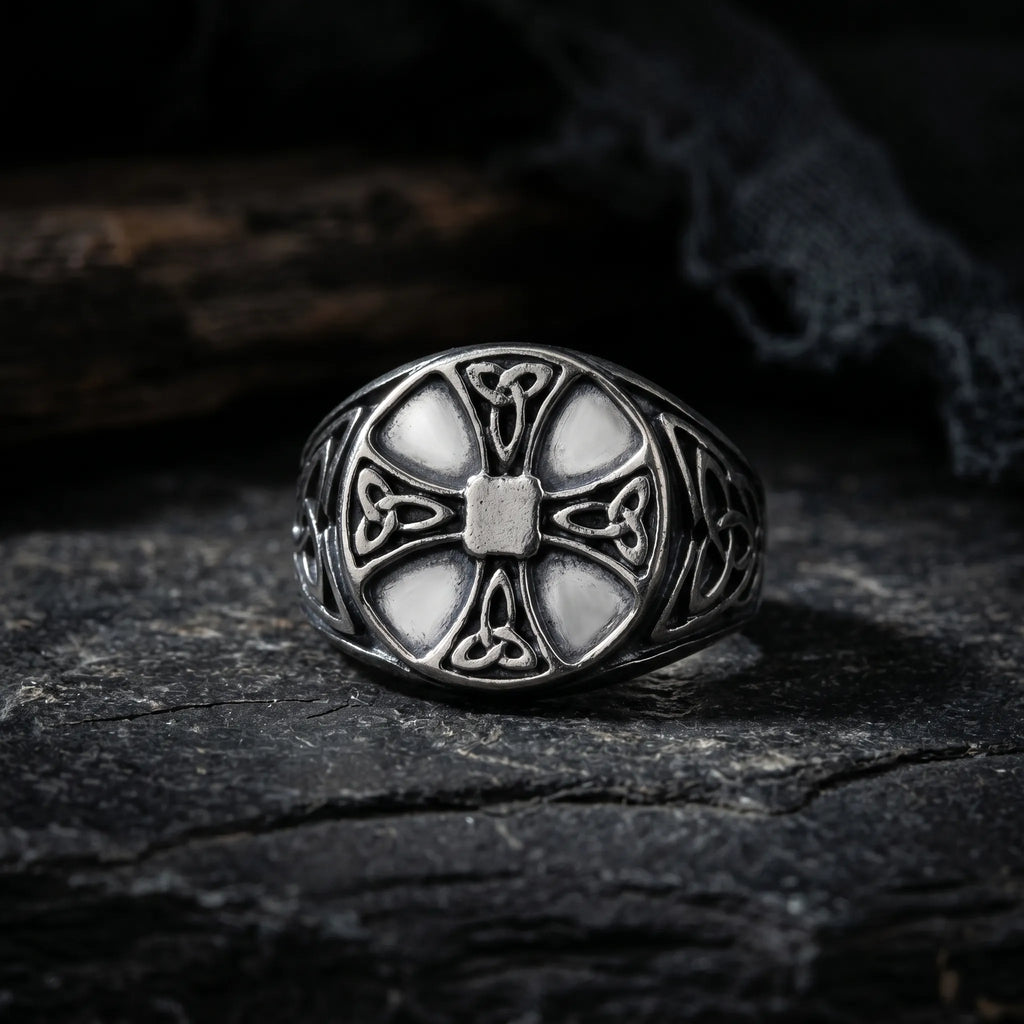 Custom Personalized Celtic Cross Triquetra Signet Ring, 925 Sterling Silver Faith Ring  Irish Heritage Spiritual Gift