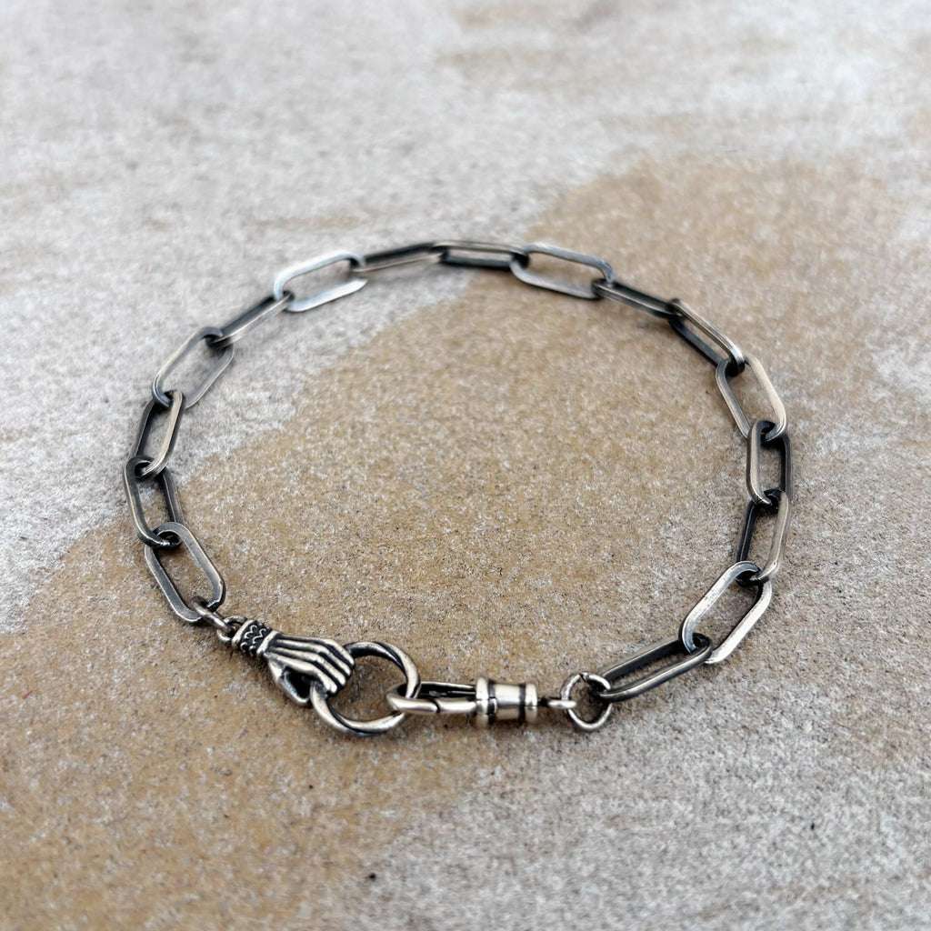 Victorian Hand Paperclip Chain Bracelet, 925 Sterling Silver Vintage Swivel Clasp Minimalist Link Wristband