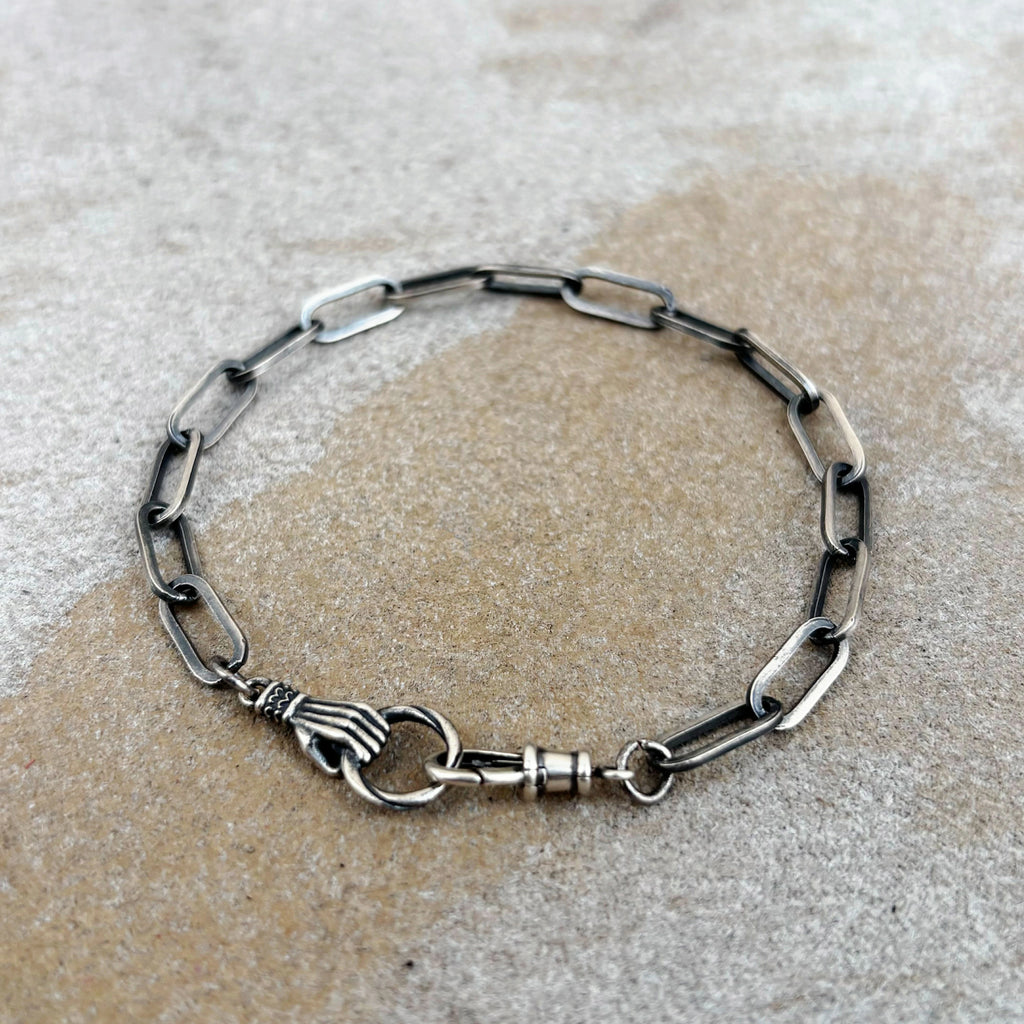 Victorian Hand Paperclip Chain Bracelet, 925 Sterling Silver Minimalist Link Wristband