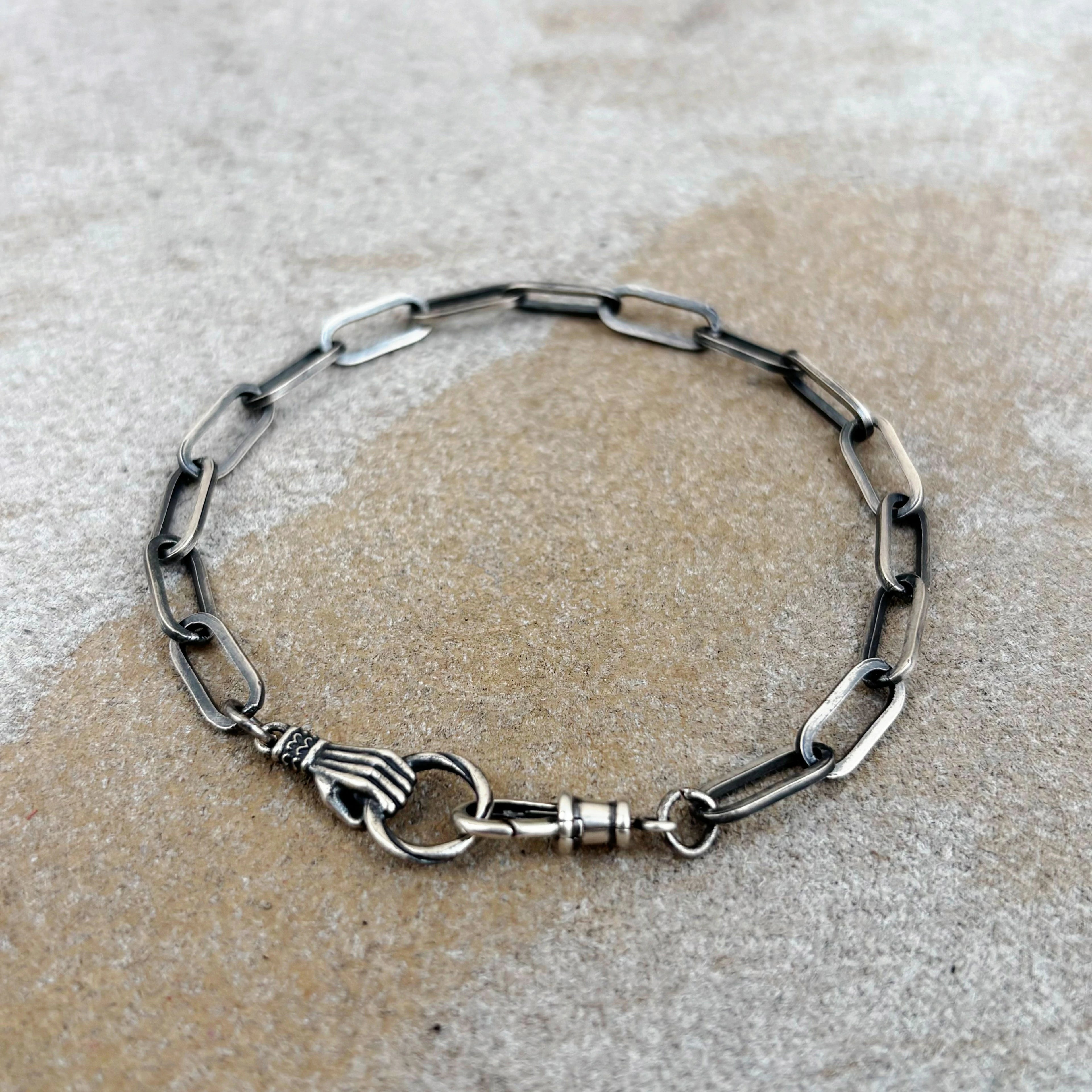 Victorian Hand Paperclip Chain Bracelet, 925 Sterling Silver Minimalist Link Wristband