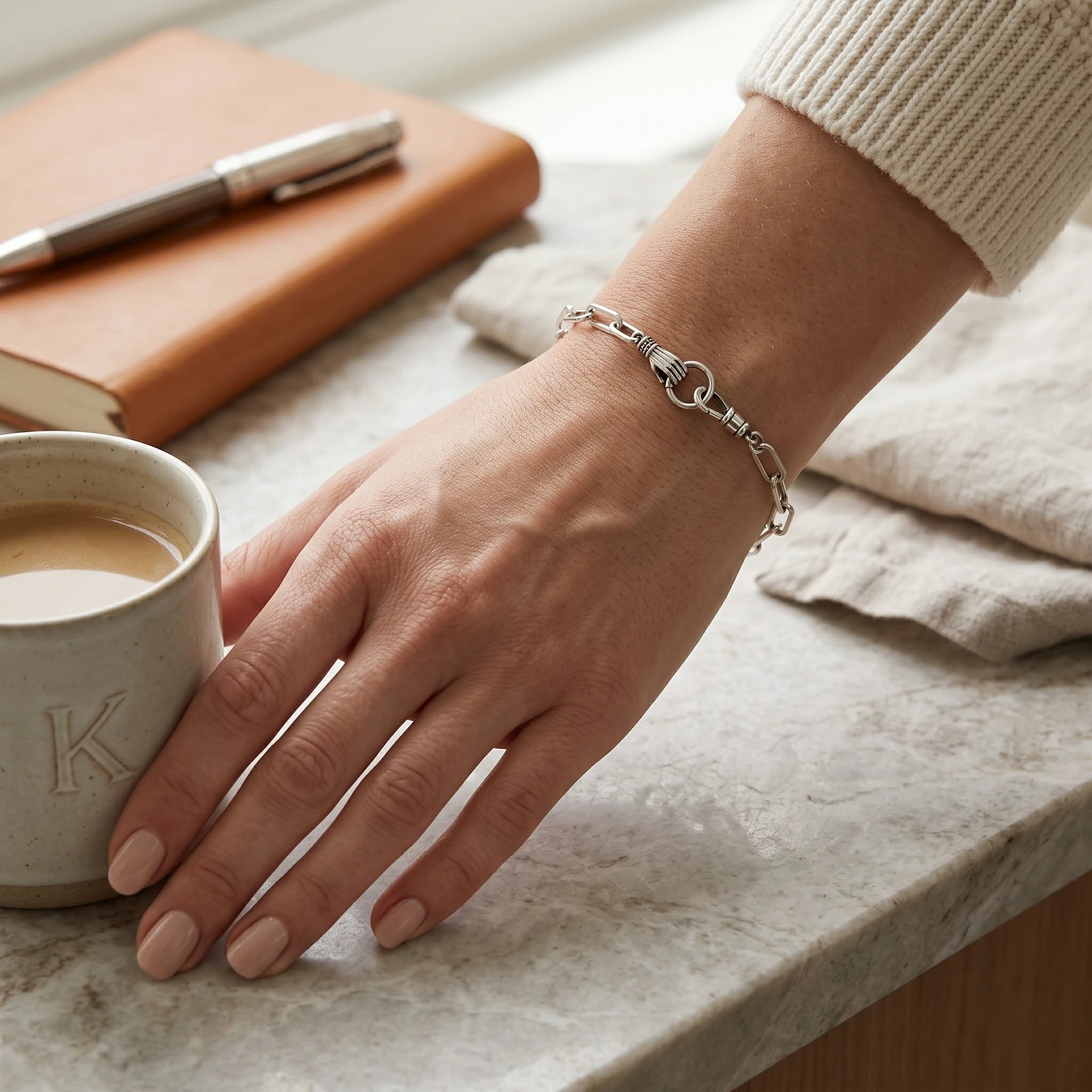 Victorian Hand Paperclip Chain Bracelet, 925 Sterling Silver Minimalist Link Wristband