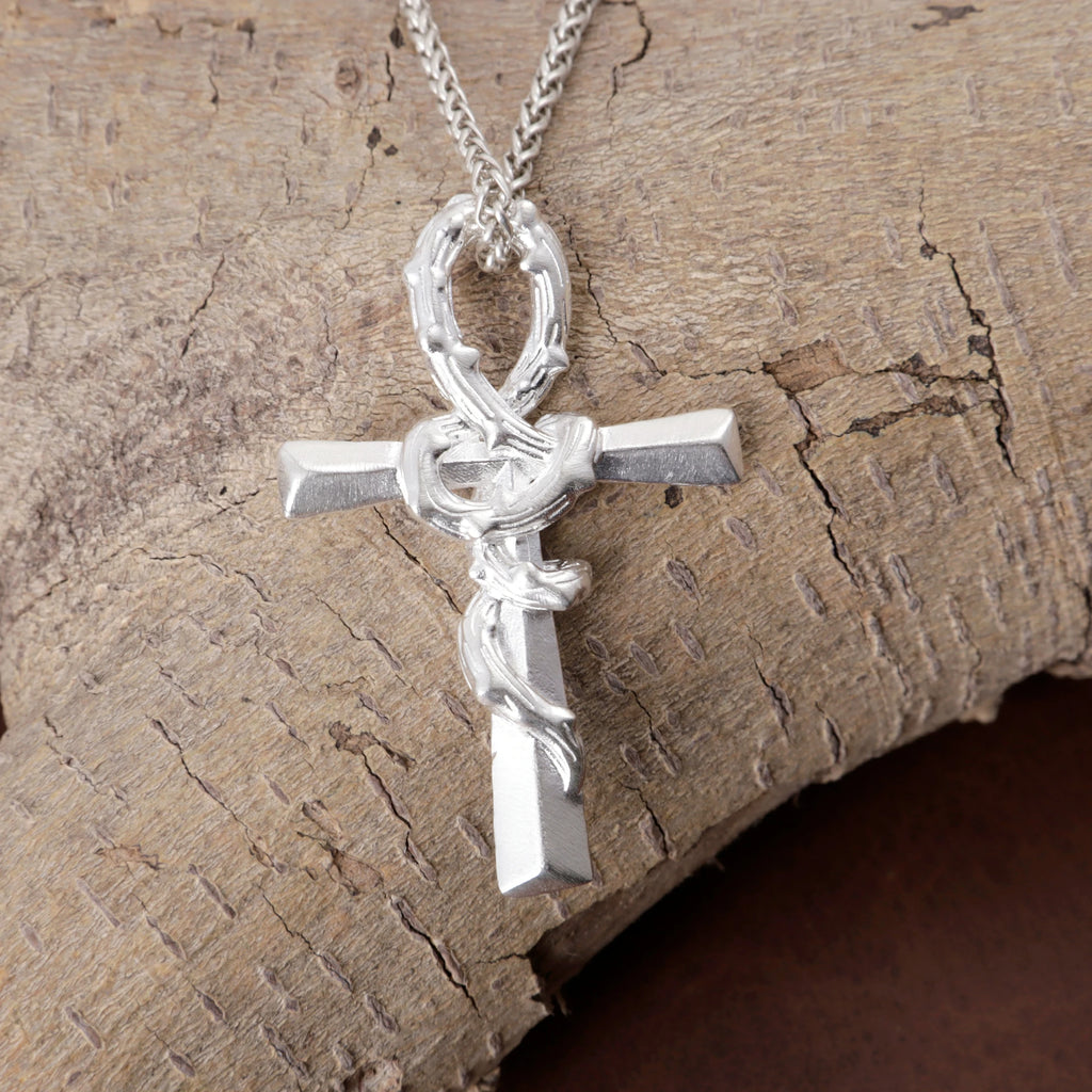 925 Sterling Silver Crown Of Thorns Cross Pendant Anchored In His Eternal Salvation
