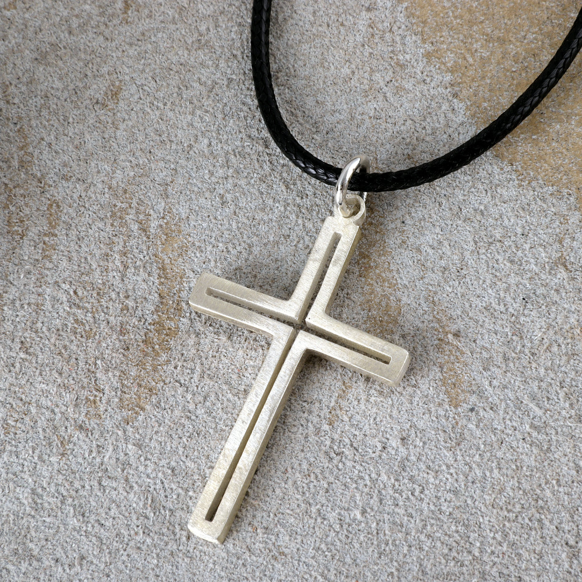 Sacred Light Hollow Cross Pendant, Solid 925 Sterling Silver Faith Alignment Necklace