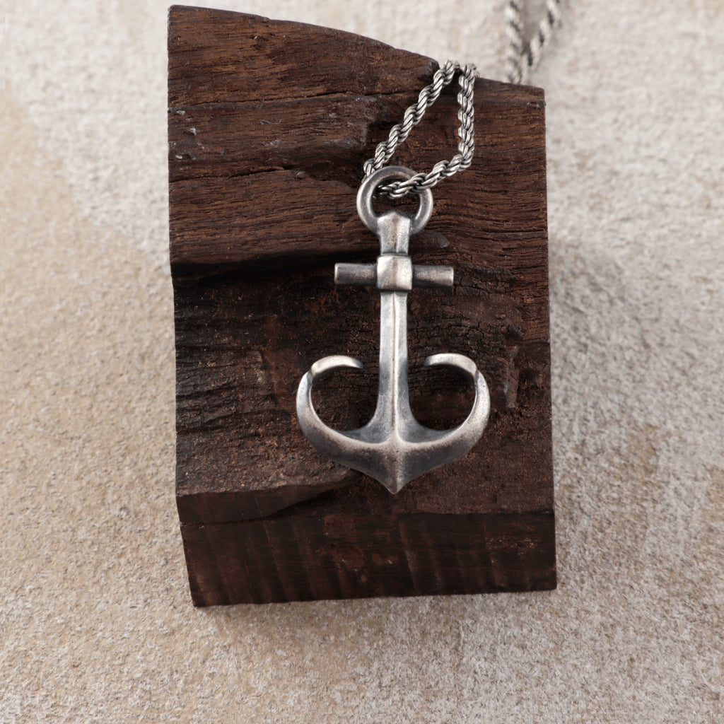 925 sterling silver anchor necklace, vintage nautical talisman pendant for hope & strength