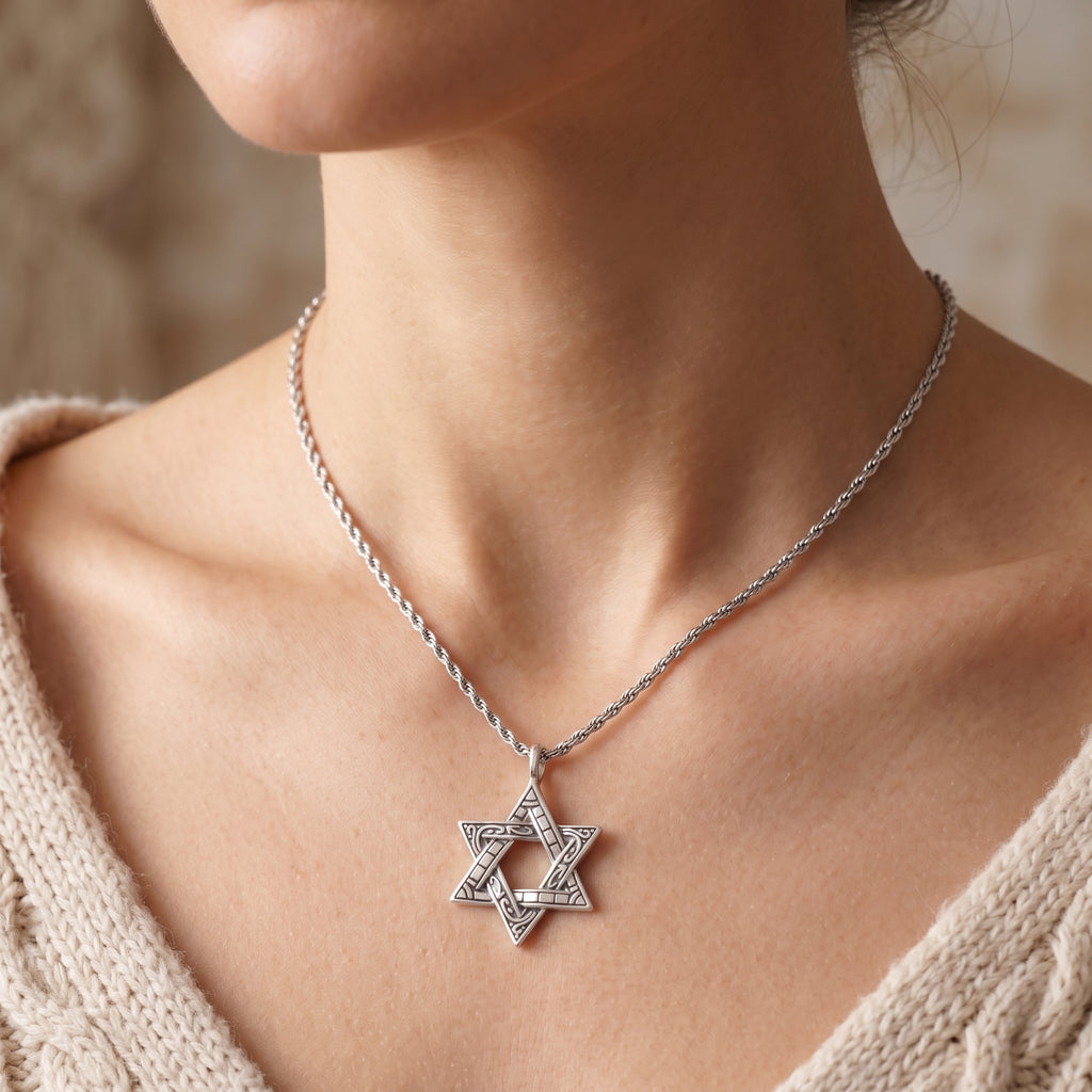 925 Sterling Silver Star of David Pendant, Vintage Hexagram Protection Necklace