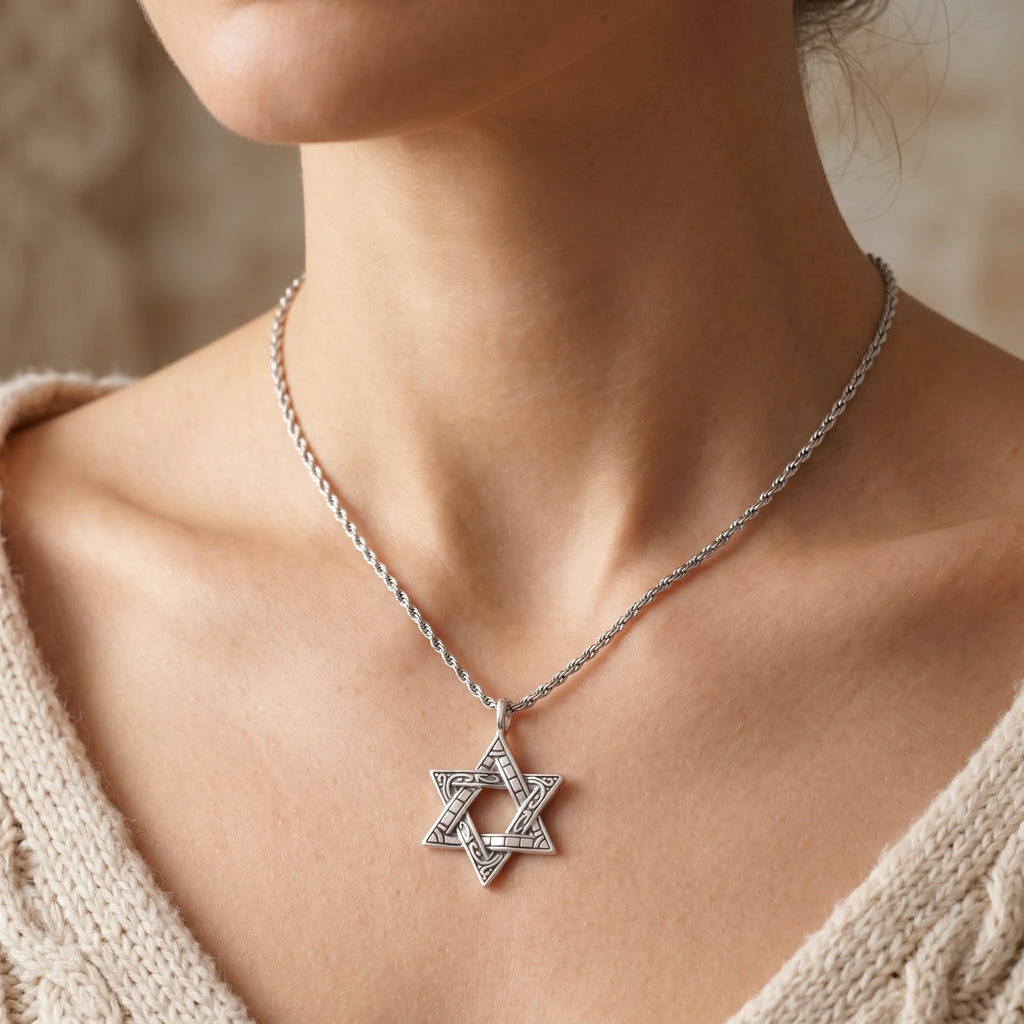 925 Sterling Silver Star of David Pendant, Vintage Hexagram Protection Necklace