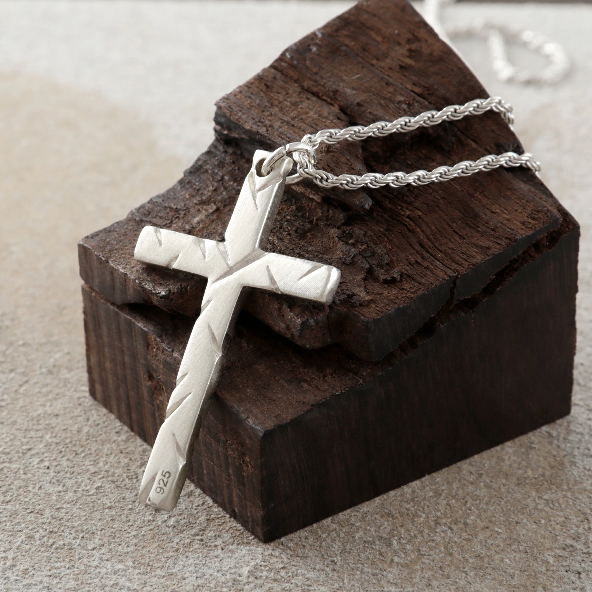 925 Sterling Silver Chiseled Holy Cross Durable Religious Faith Pendant Necklace
