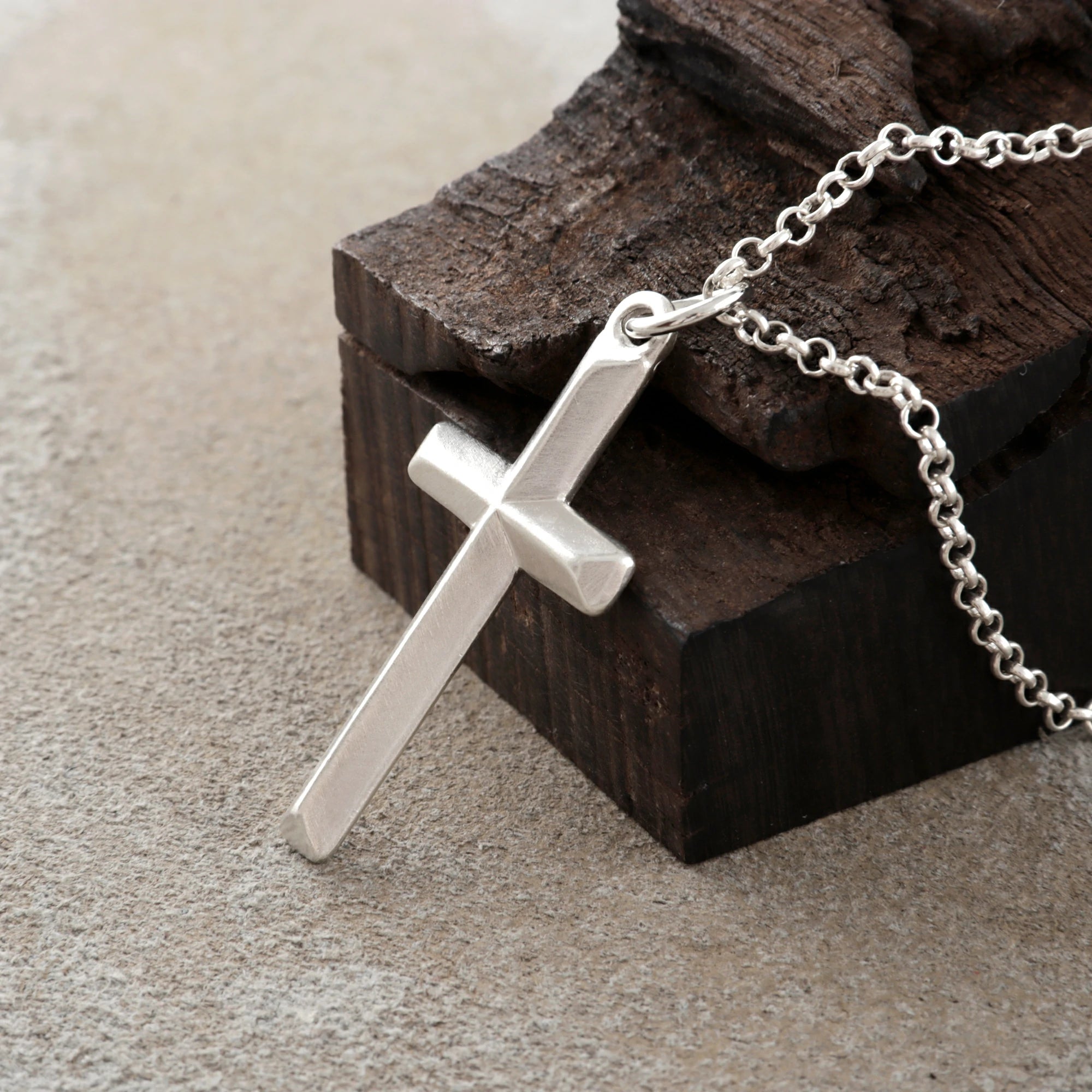 925 Sterling Silver Beveled Holy Cross Durable Custom Engravable Faith Pendant Necklace